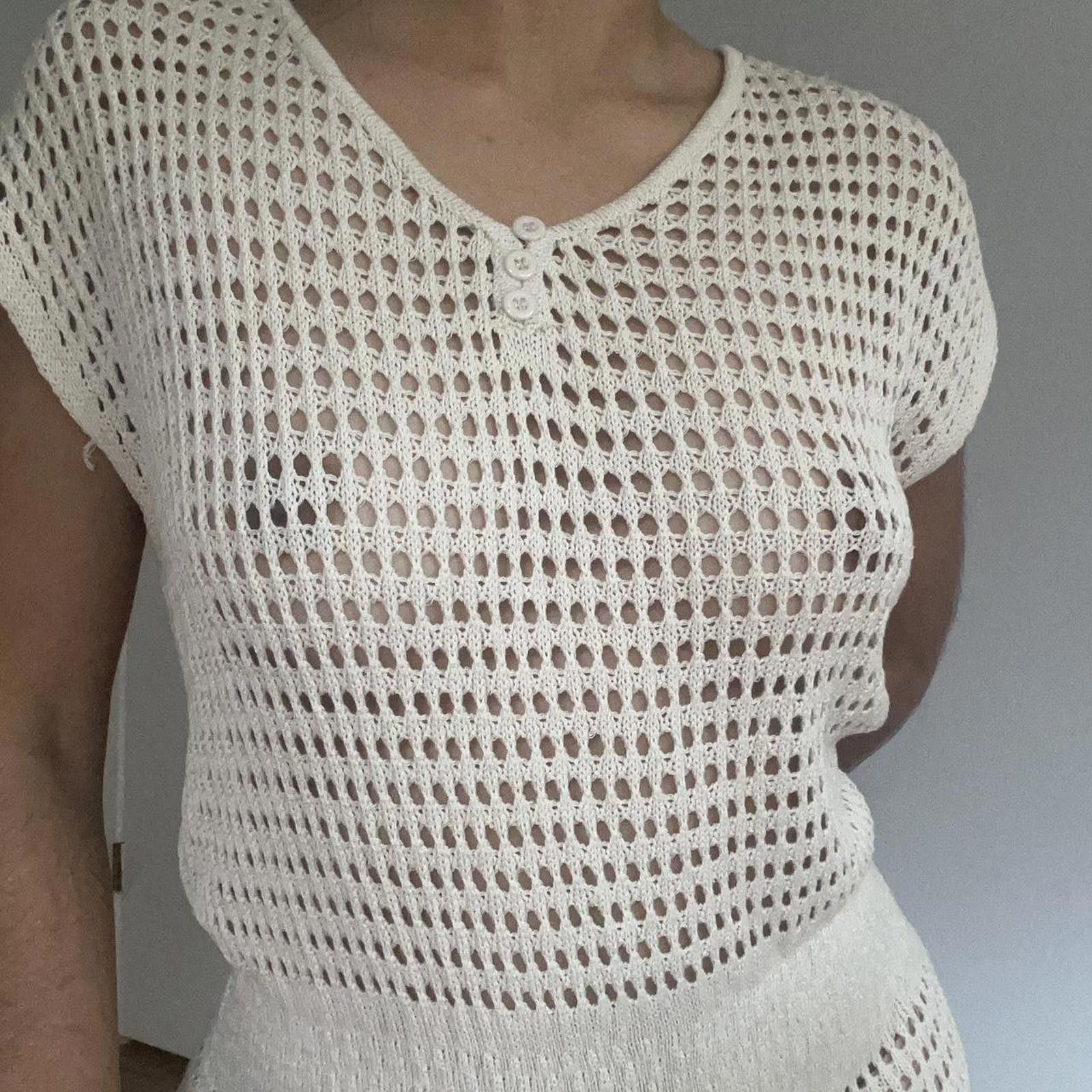 Paradise White knitted short sleeve dress top #knitwear Size L / US 10 / IT 46 - 7 Thumbnail