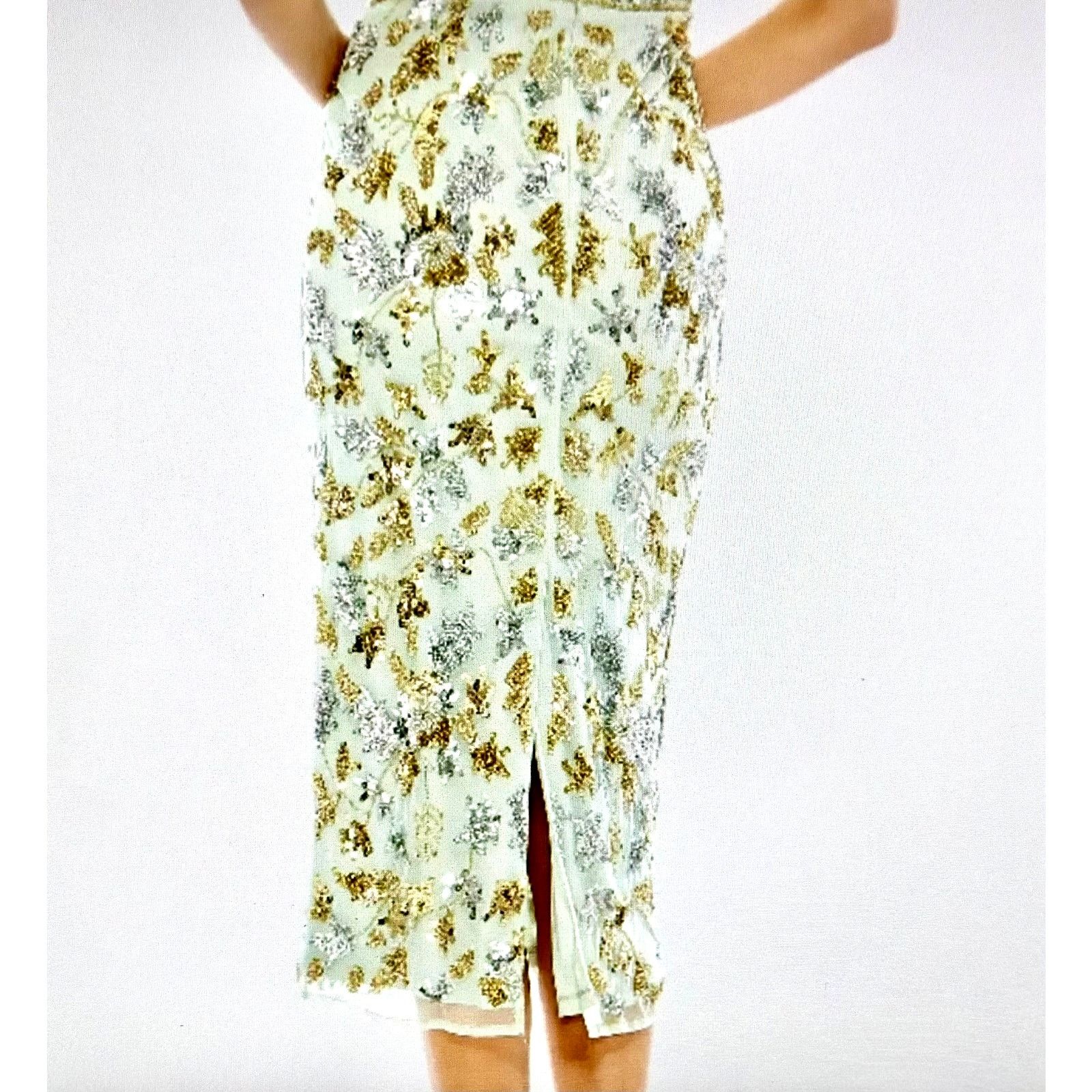 Other Mac Duggal Embellished High Neck Sheath Midi Dress Sage 14 Size XL / US 12-14 / IT 48-50 - 9 Thumbnail