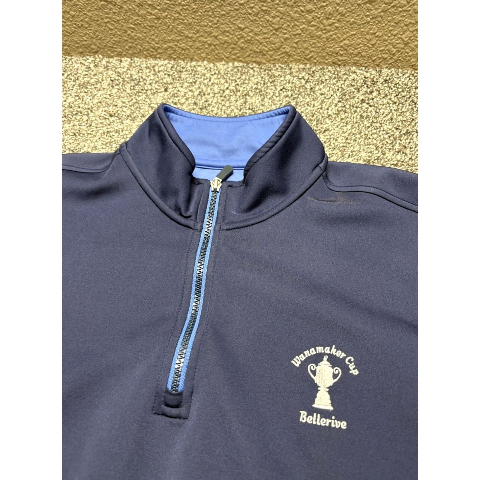 Vintage F&G TECH 1/4 Zip Mens Large Sweater Jacket Blue BELLERIVE GOLF CLUB Wanamaker Size US L / EU 52-54 / 3 - 3 Thumbnail