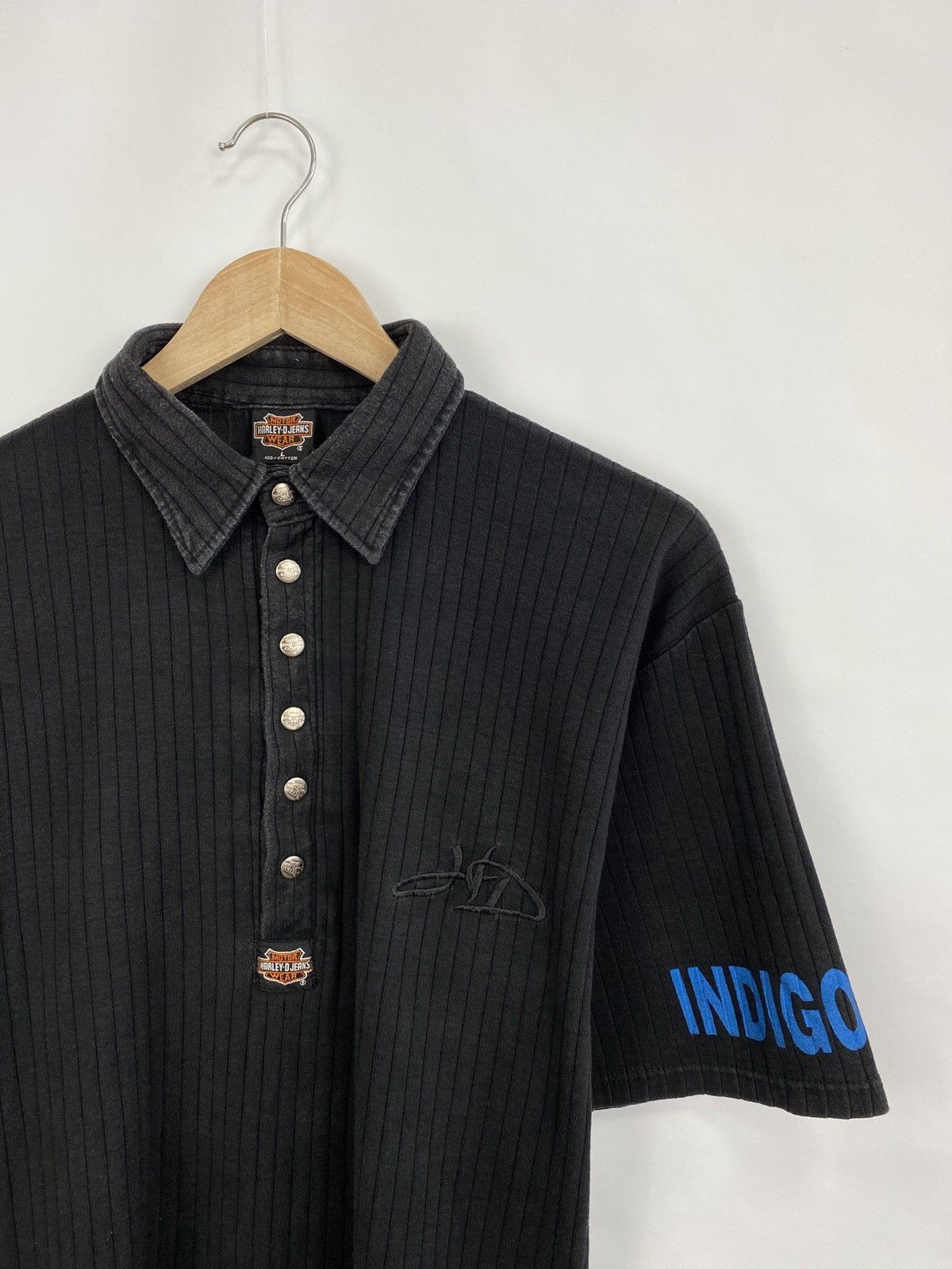 Harley Davidson 🇺🇸 Vintage 1990 Harley Davidson Indigo Jeans T-Shirt USA Size US L / EU 52-54 / 3 - 2 Thumbnail