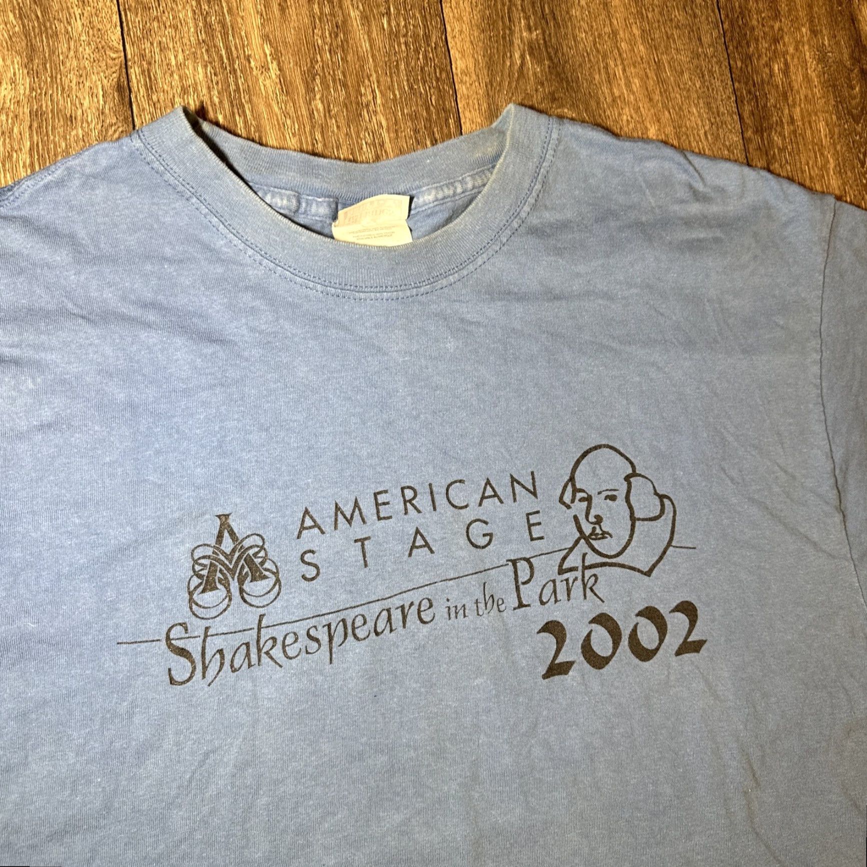 Hanes VINTAGE Shakespeare in the Park 2002 American Stage Theater Blue T-Shirt L Mens Blue Shirt Y2K Hanes Park 2002 Vintage Mens L Blue T-Shirt Size US L / EU 52-54 / 3 - 2 Thumbnail