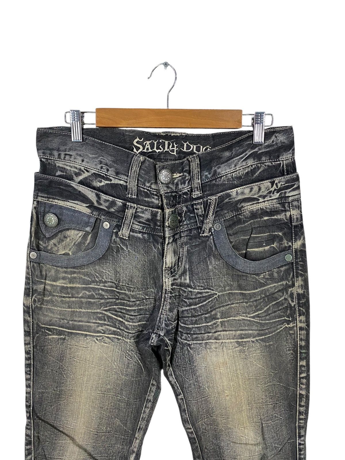Japanese Brand Japanase brand salty dog double waist denim pants distressed Size US 33 - 4 Thumbnail