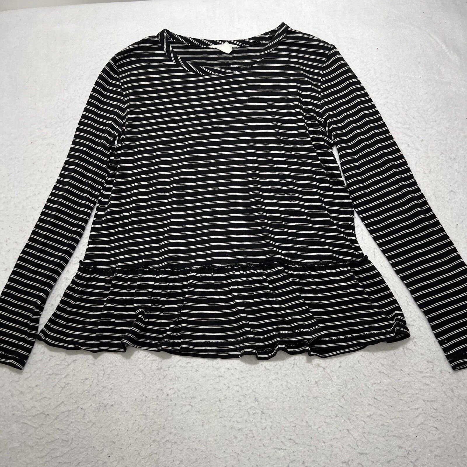 Nordstrom Caslon Women's Medium Babydoll Long Sleeve Black + White Top Size M / US 6-8 / IT 42-44 - 1 Thumbnail