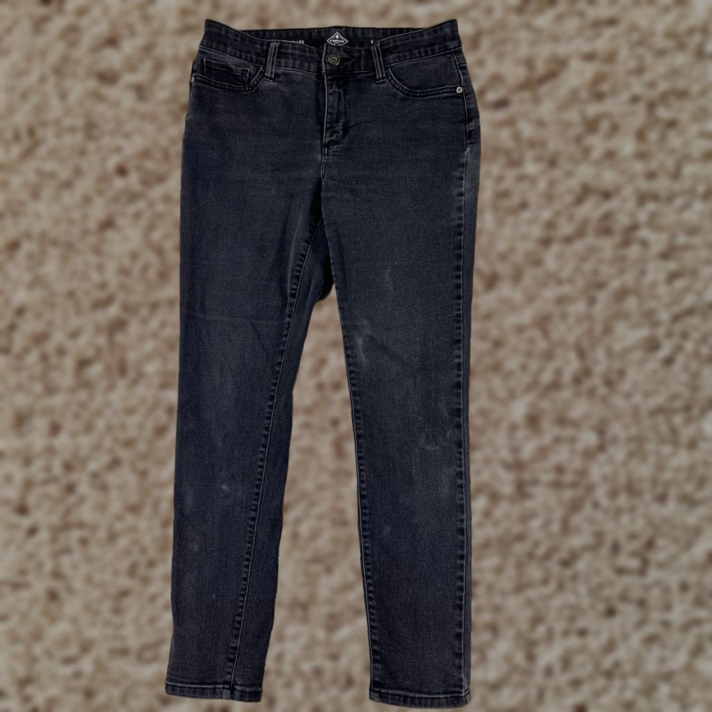 Vintage St. Johns Bay Jeans Skinny Womens 8 Black Denim Cotton Mid Rise 28x29 5-Pocket Design Logo Embroidered Button Zip Size 30" / US 8 / IT 44 - 1 Thumbnail