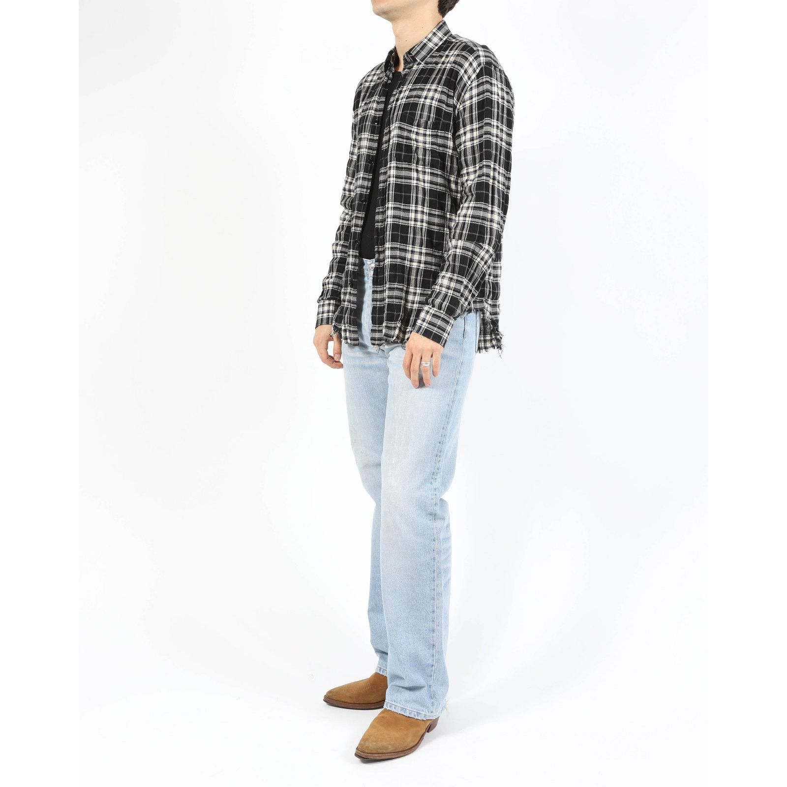 Saint Laurent Paris SS17 Crinkled Raw Hemd Flannel in Black & White Wool Size US M / EU 48-50 / 2 - 4 Thumbnail