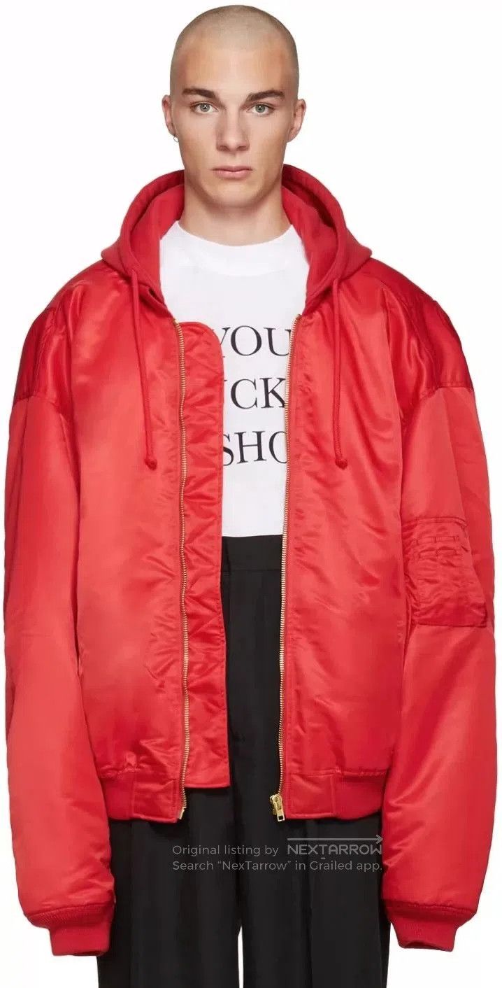 Vetements Vetements Initial Red Hooded Bomber Jacket. Size US XS / EU 42 / 0 - 9 Thumbnail