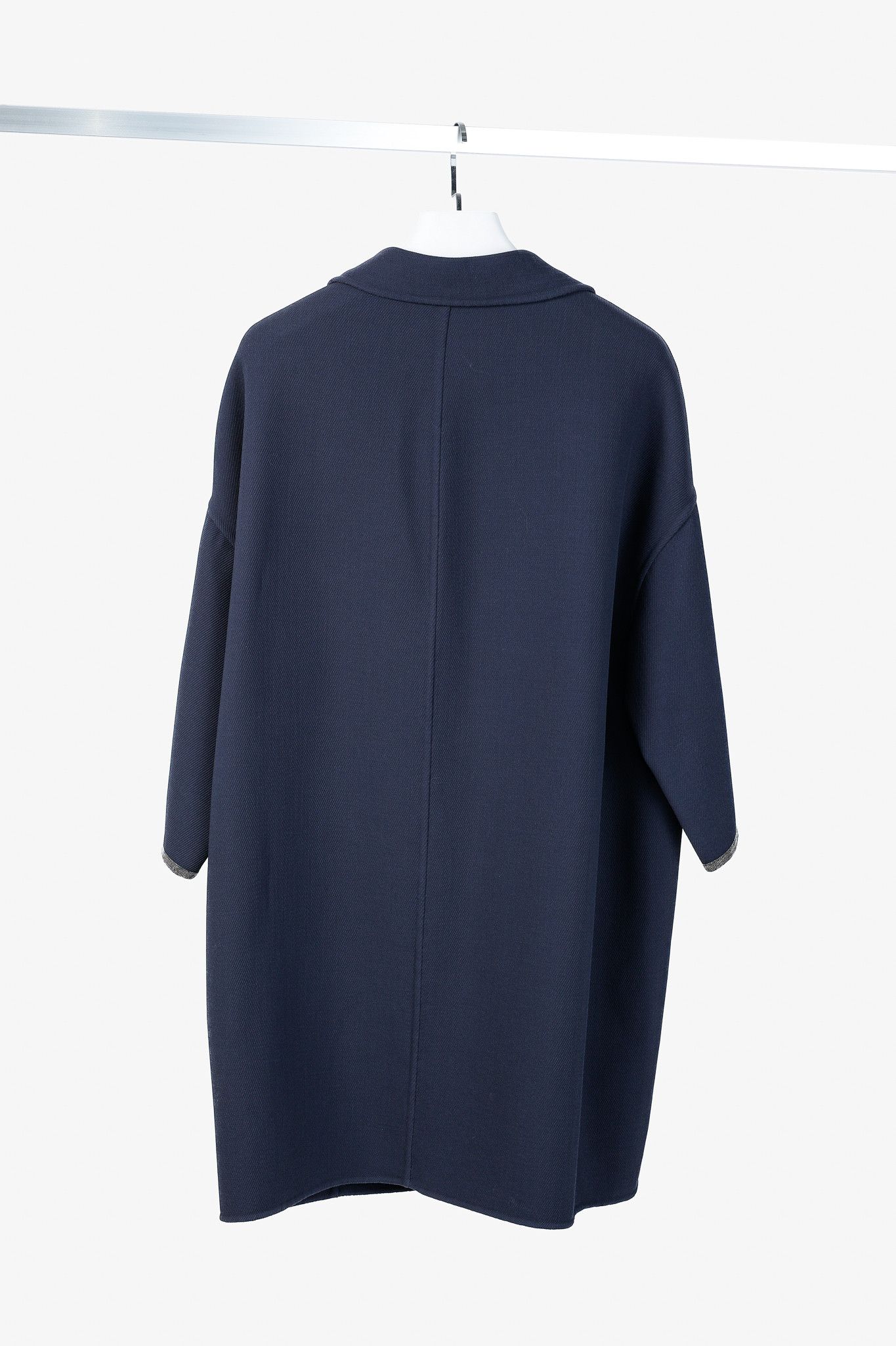 Fabiana Filippi Fabiana Filippi Navy Twill Bead-Trim Double-Breasted Coat Size XL / US 12-14 / IT 48-50 - 2 Thumbnail