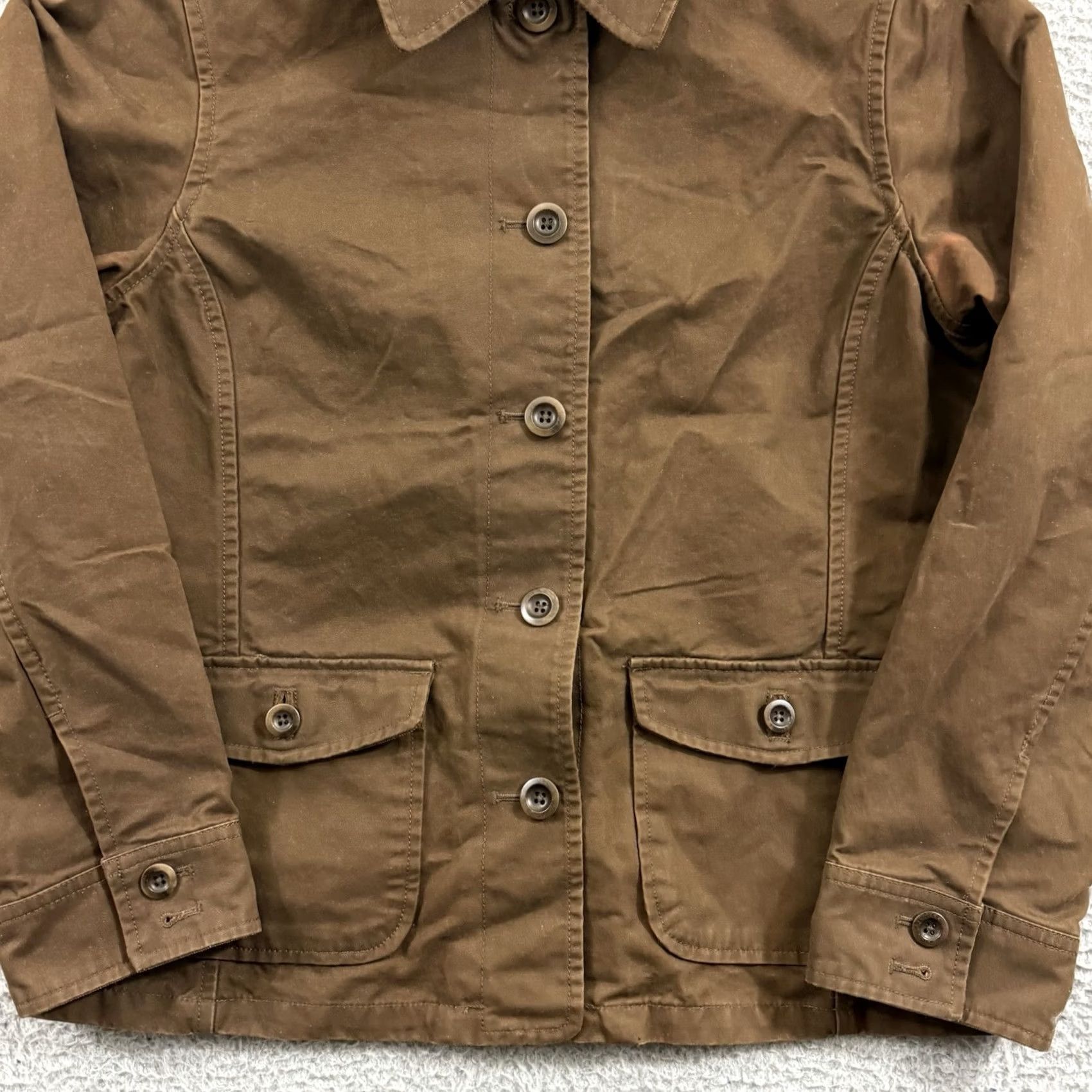 Lands' End Lands' End Jacket Womens Small Brown Waxed Chore Utility Button Outdoor Barn Cotton Canvas Belted Lined Mid-Length Long Sleeve Classic Fit Size S / US 4 / IT 40 - 2 Thumbnail