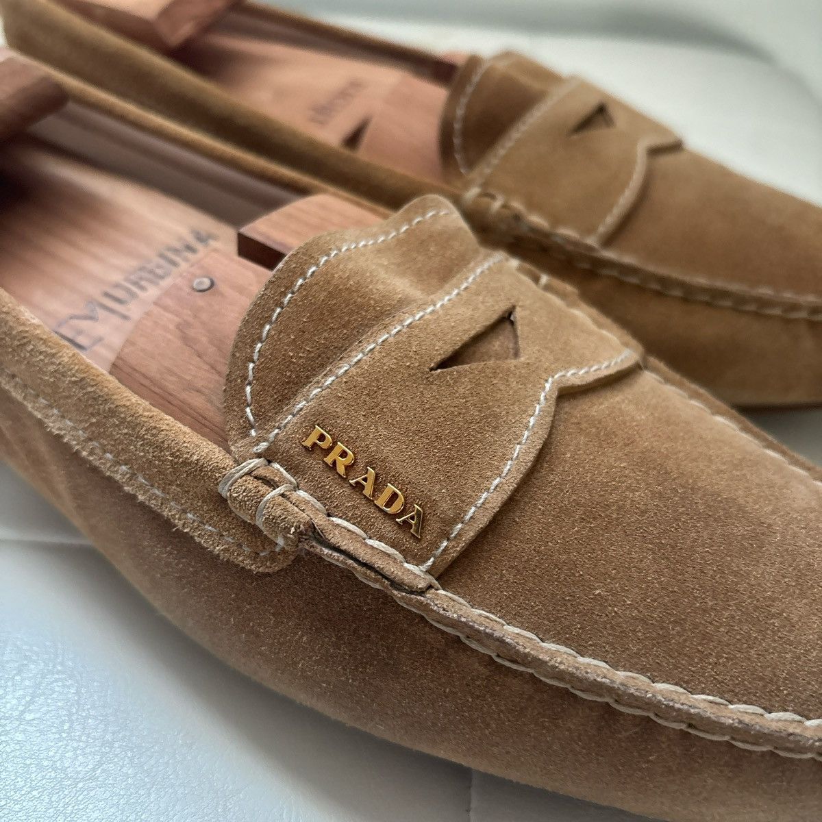 Prada Prada Brown Suede Penny Loafers Size US 9.5 / IT 39.5 - 3 Thumbnail