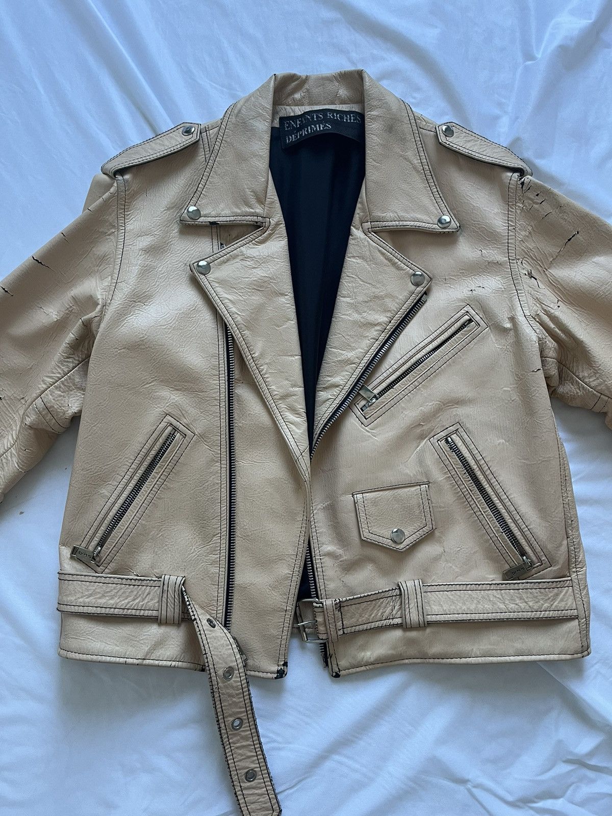 Enfants Riches Deprimes Enfants Riches Deprimes Cream Painted Leather Jacket Size US M / EU 48-50 / 2 - 2 Thumbnail