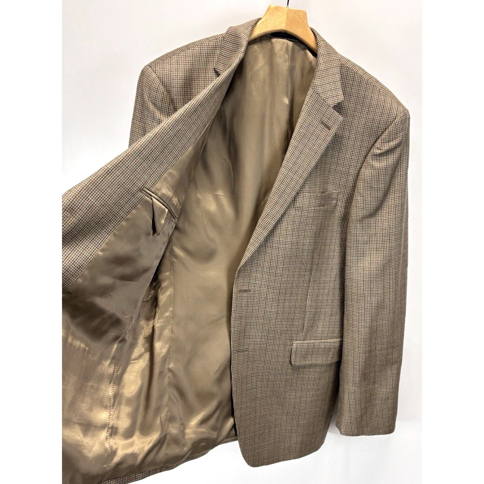 Ralph Lauren VINTAGE Lauren Ralph Lauren Houndstooth Plaid Blazer Sport Coat Sz 43R Men’s Silk Wool Brown 2-Button Micro Vintage Career Mens Size 46R - 6 Thumbnail