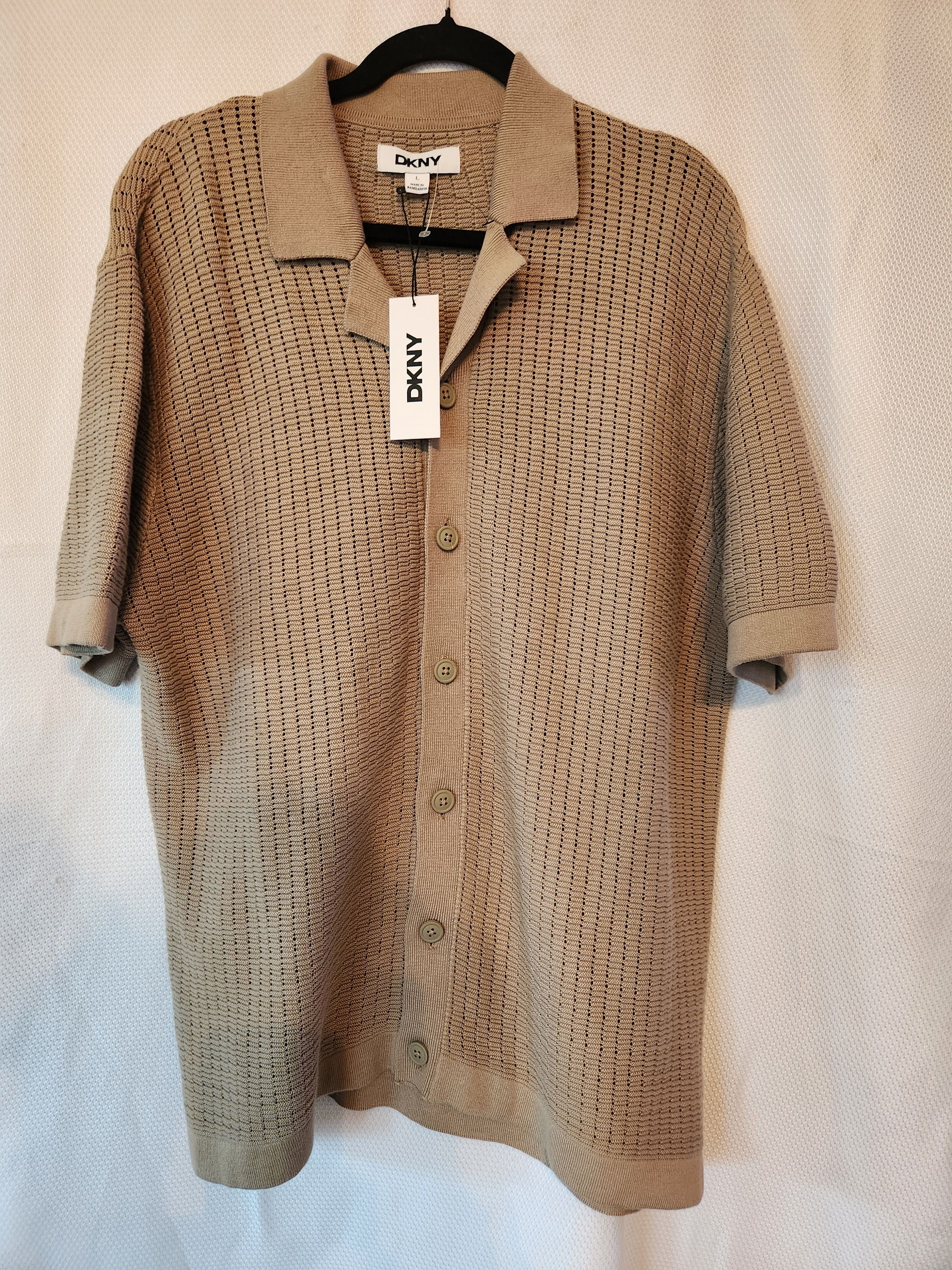 DKNY 100% Cotton Knit Short Sleeve Button Front Shirt Size US L / EU 52-54 / 3 - 1 Thumbnail