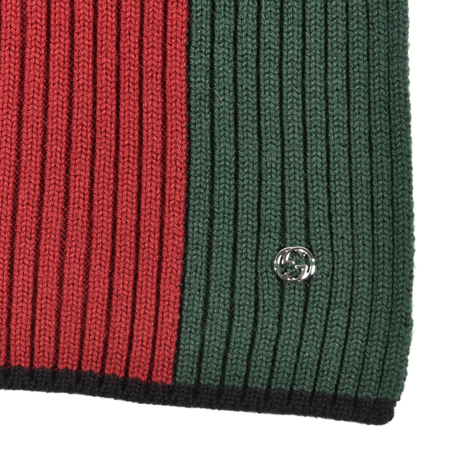 Gucci GUCCI Scarf Wool Ribbed Knit Stripe Black Red Green Logo Size ONE SIZE - 4 Thumbnail