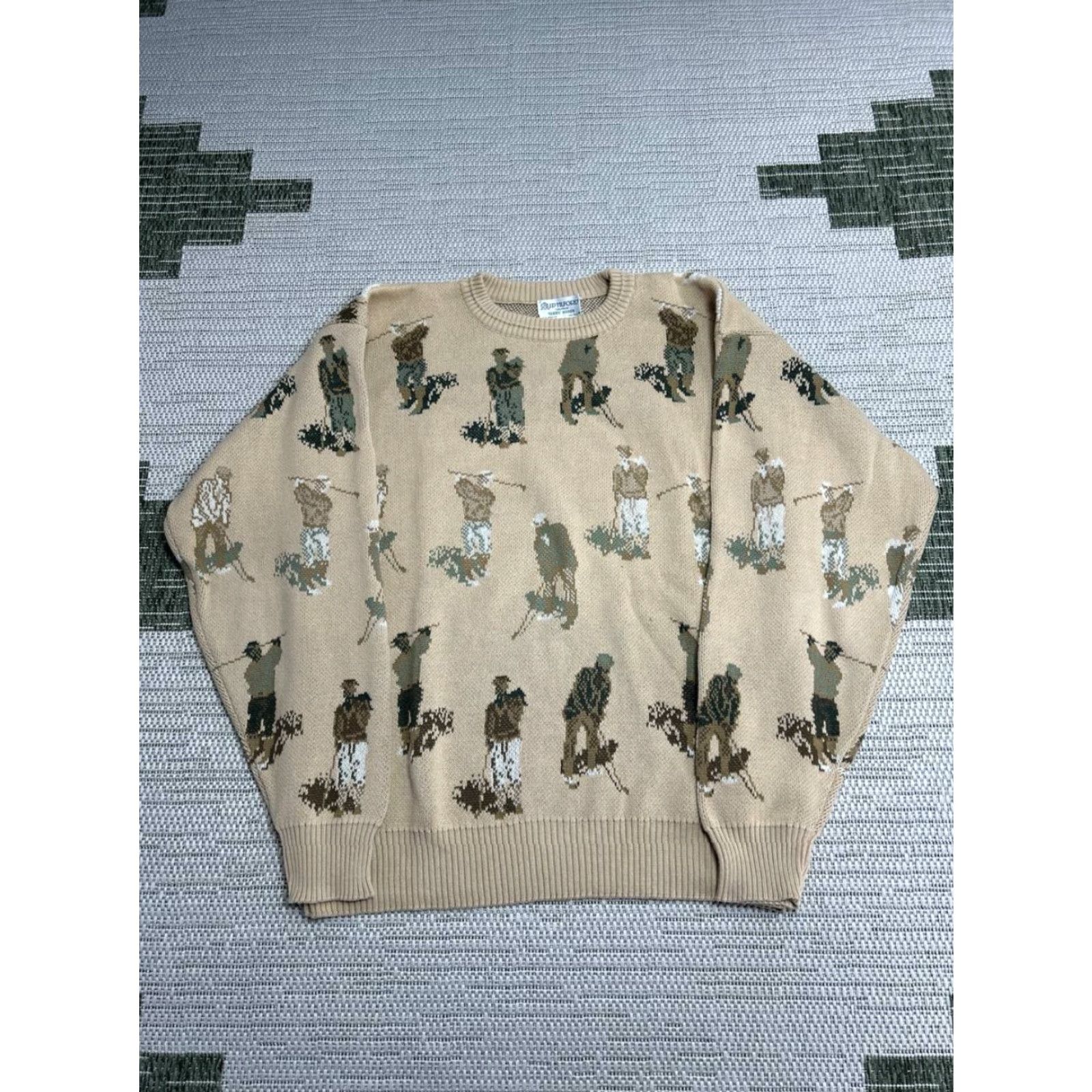 Gloverall VINTAGE Harry Rosen Sweater Mens L Beige All Over Print Crew Neck Pullover Casual Fall Winter Knit Outdoor 90s Mens Size US L / EU 52-54 / 3 - 2 Thumbnail