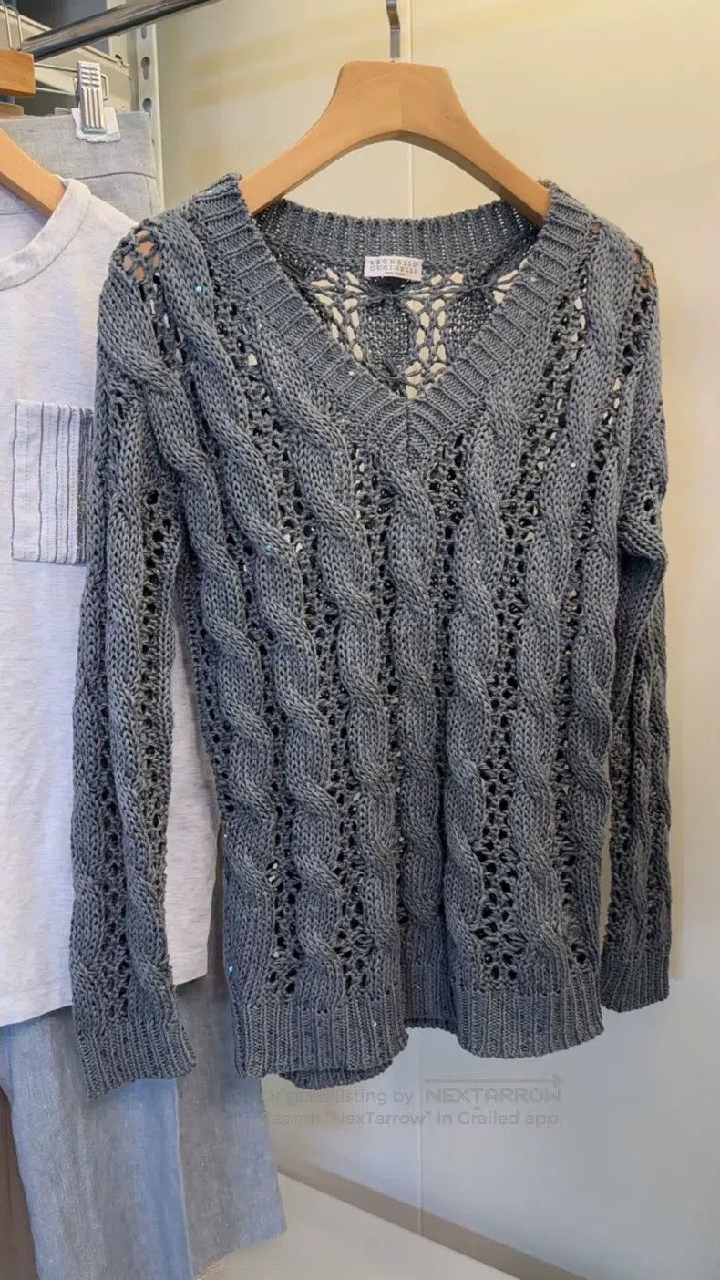 Brunello Cucinelli Brunello Cucinelli Sequined Twisted Knit Sweater Size S / US 4 / IT 40 - 1 Thumbnail