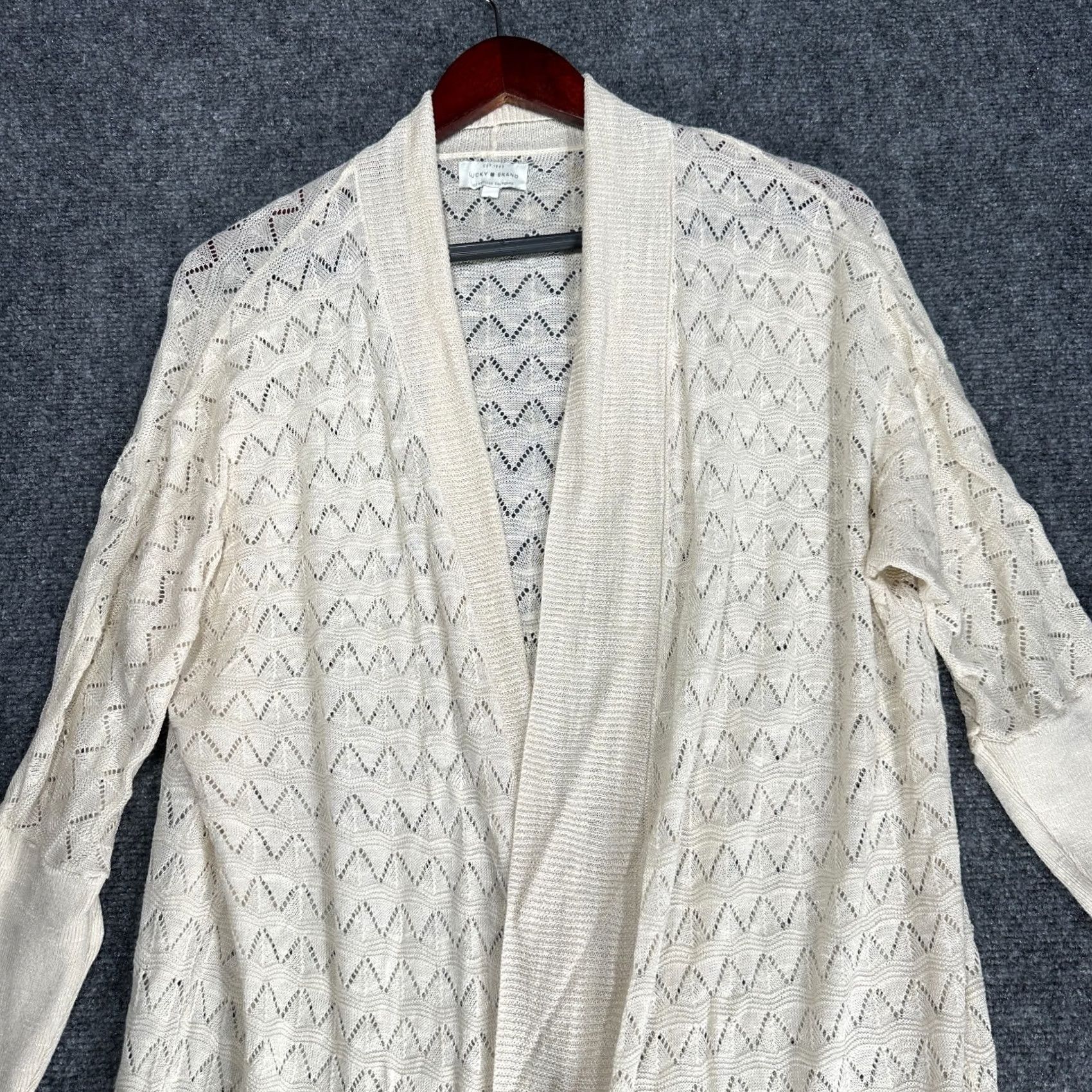 Lucky Brand Lucky Brand Cardigan Sweater Womens Small Open Knit 3/4 Sleeve Beige Linen Blend V-Neck Summer Fall Winter Size S / US 4 / IT 40 - 4 Thumbnail