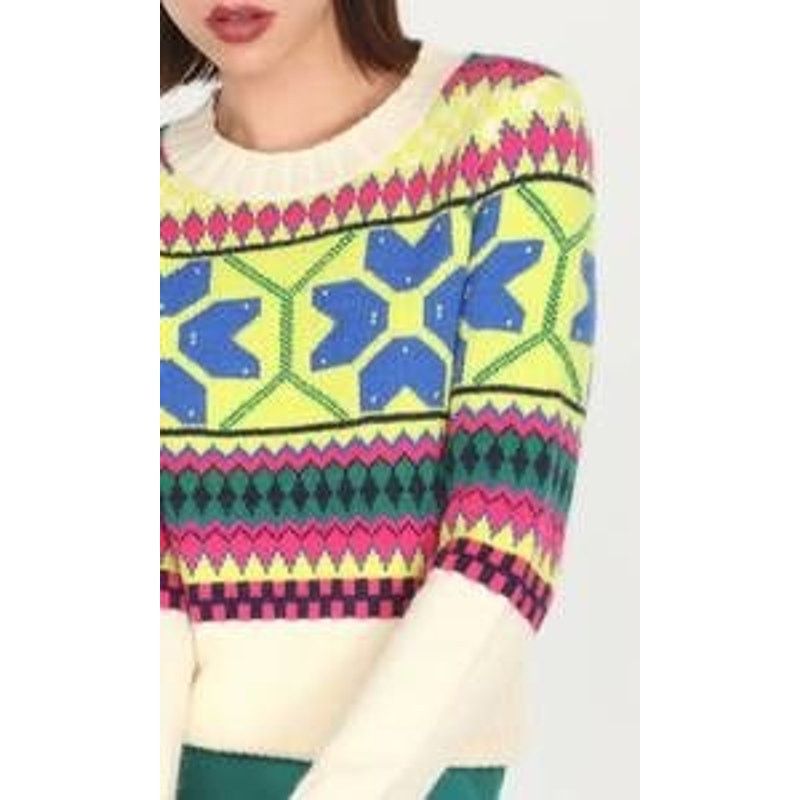 Other Greylin Francis Fairisle Sweater Ivory Multi Geometric Knit Size XS / US 0-2 / IT 36-38 - 1 Thumbnail
