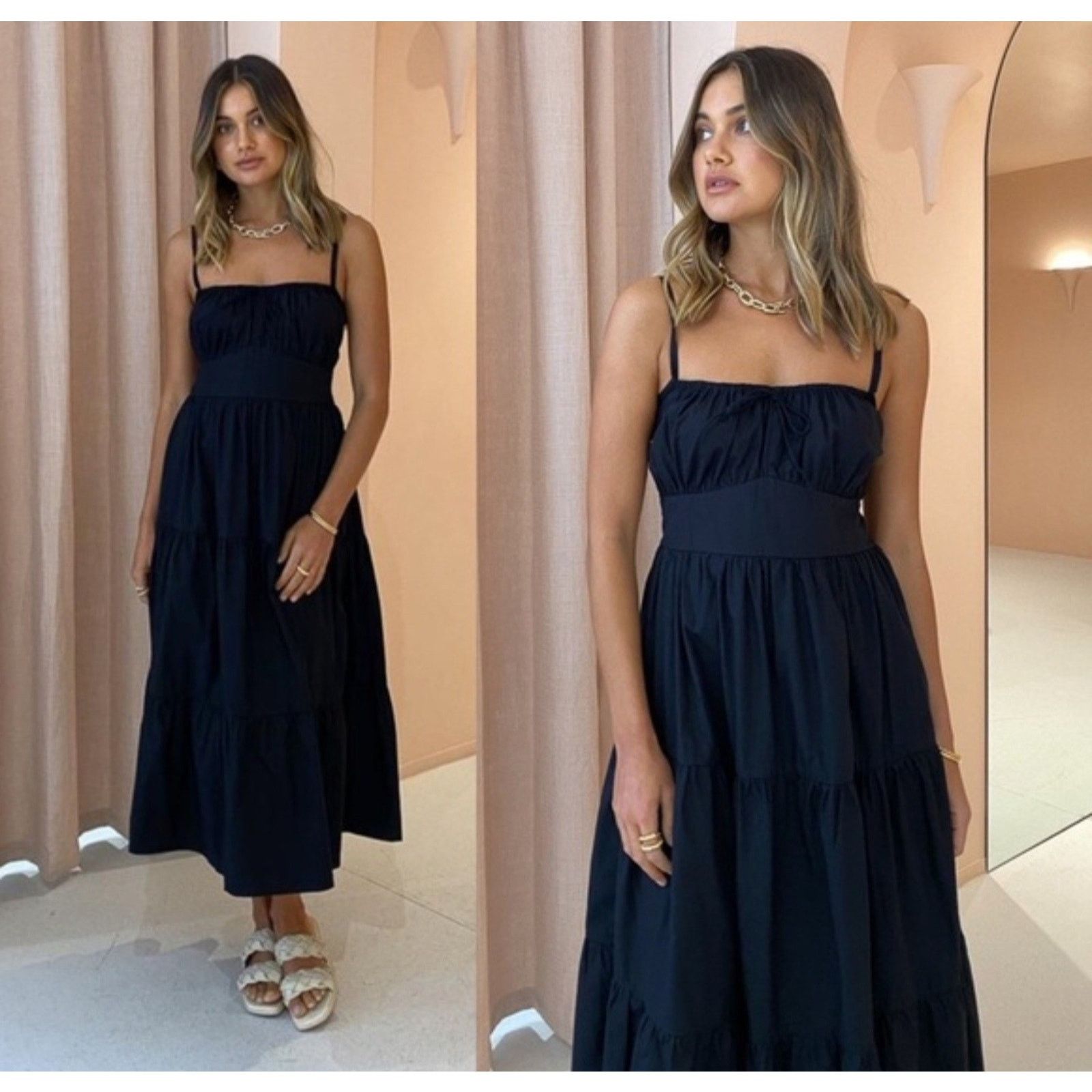 FAITHFULL Faithfull the Brand Faithful Alexia Black Midi DRESS size 4 Size S / US 4 / IT 40 - 1 Thumbnail