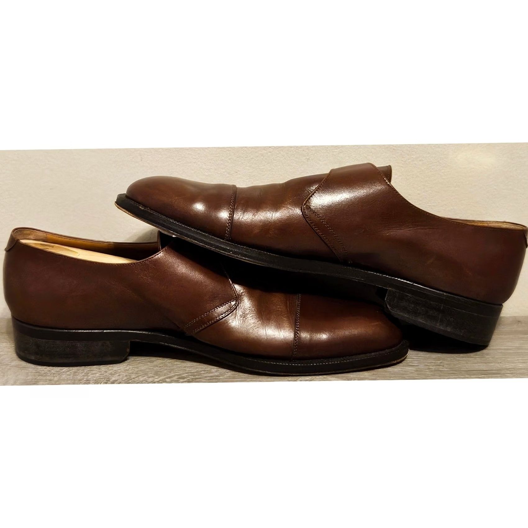 Vintage Ciro Schiano Brown Leather Monk Strap Dress Shoes Mens 10 Italy Cap Toe Size ONE SIZE - 6 Thumbnail