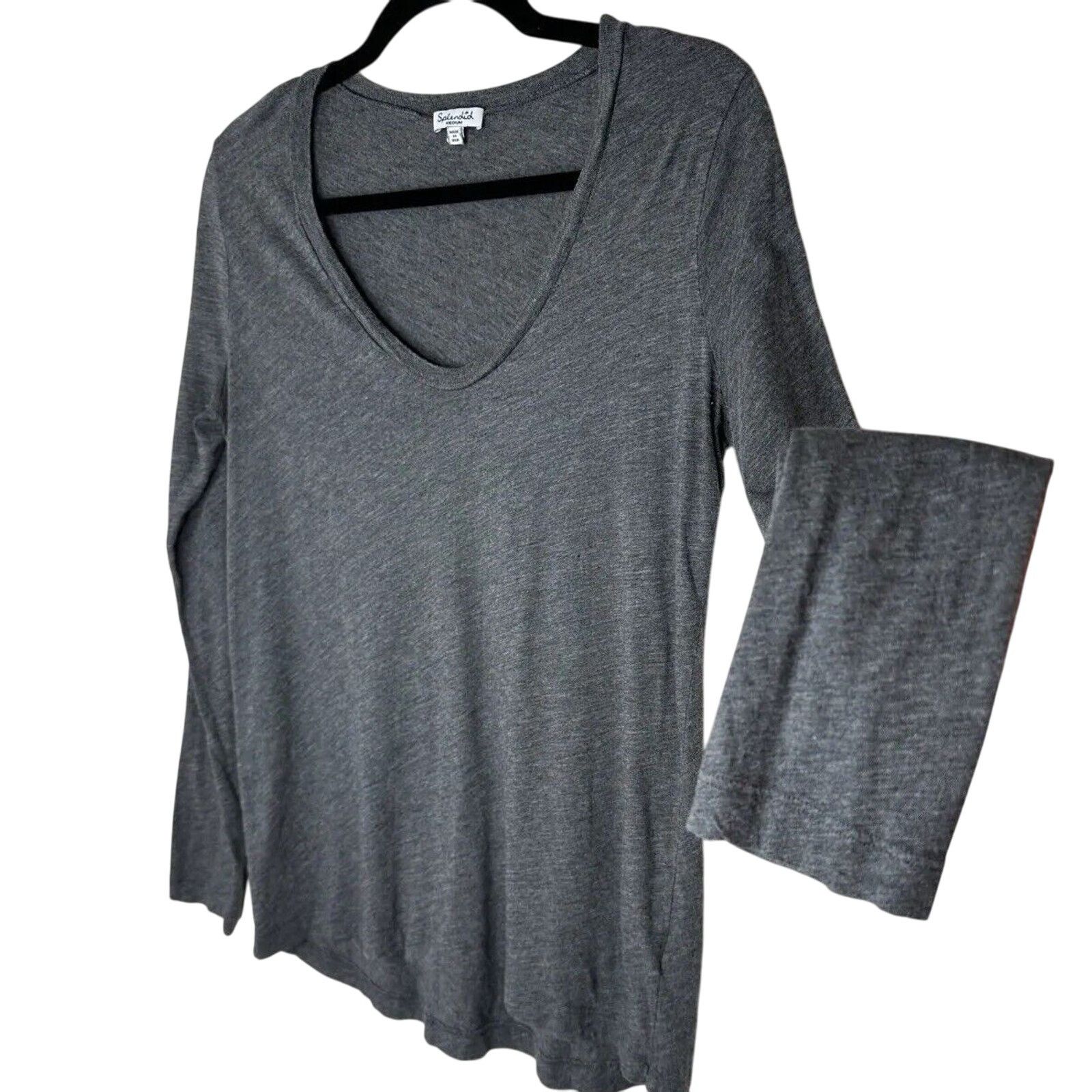 Splendid Splendid Gray Light Long Sleeve Deep VNeck Sweater Top Med Size M / US 6-8 / IT 42-44 - 1 Thumbnail