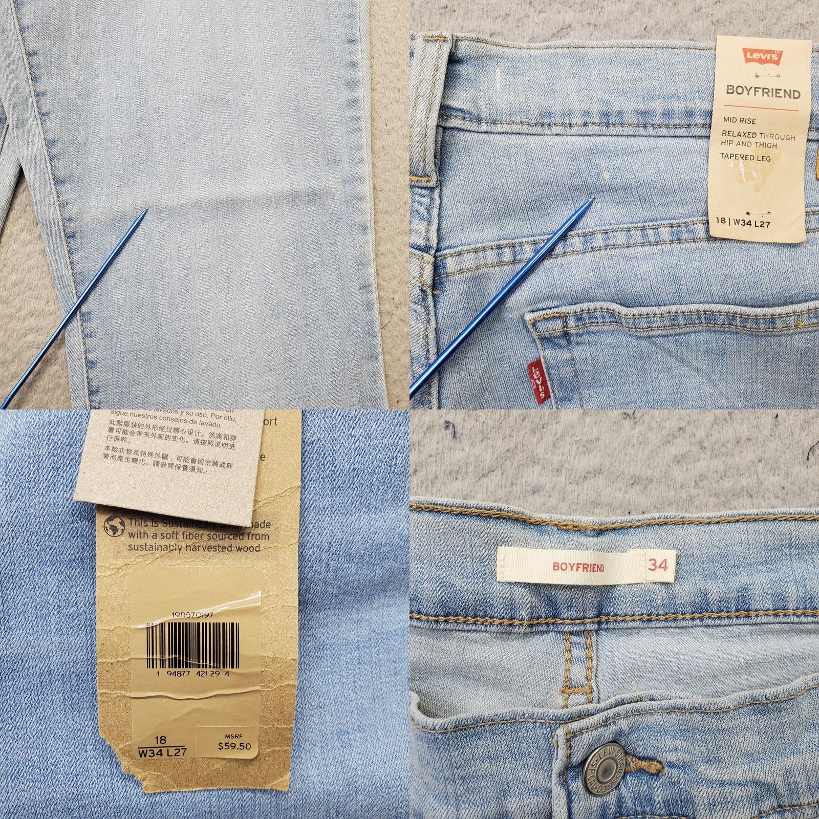 Levi's Levi's Womens 34 Levi's Boyfriend Jeans Blue Denim Relaxed Fit Mid Rise 34 Slightly? Size 24" / US 00 / IT 34 - 8 Thumbnail
