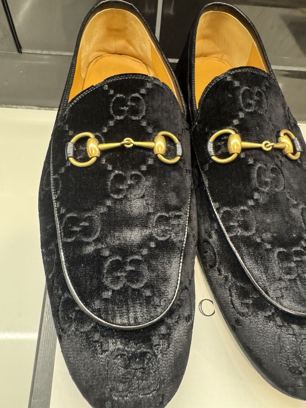 Gucci Gucci JordaanGG Velvet Loafers Black Monogram Gold Horsebit Size US 13 / EU 46 - 7 Thumbnail