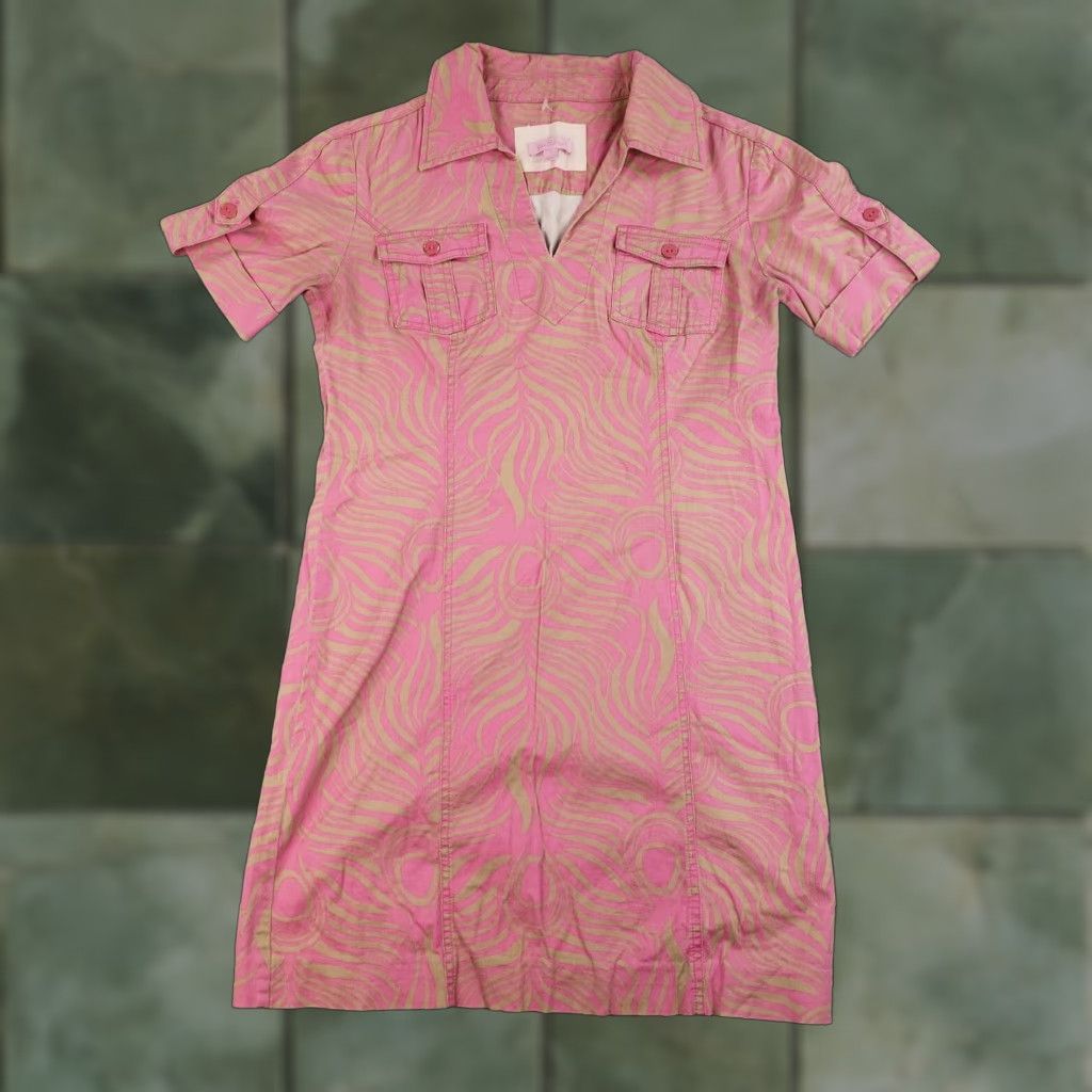Lilly Pulitzer Lilly Pulitzer Pink Floral V Neck Roll Tab Sleeve Shirt Dress Womens Size 0 Knee Length Beach Size XS / US 0-2 / IT 36-38 - 1 Thumbnail