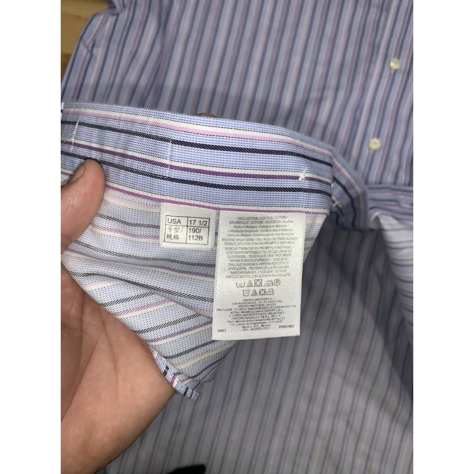 Brooks Brothers Brooks Brothers 346 Dress Shirt Men 17 1/2 Blue Purple Strip Casual Work 12911 Size US XXL / EU 58 / 5 - 3 Thumbnail