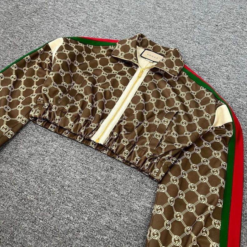 Gucci Gucci Printed Cropped Jacket in Red Green Stripes-2506 Size XS / US 0-2 / IT 36-38 - 3 Thumbnail