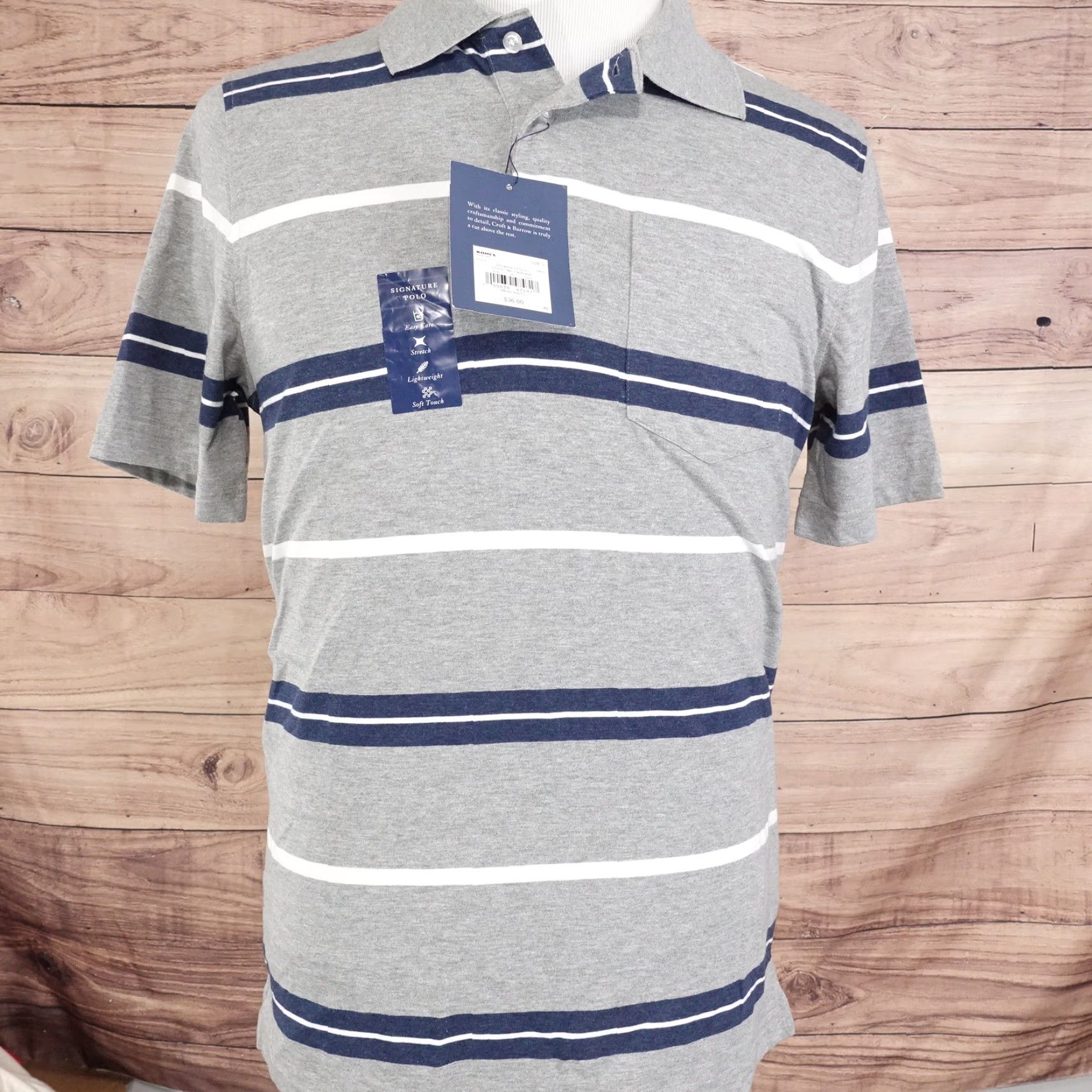 Croft & Barrow Vintage Croft & Barrow Short Sleeve Striped Polo Shirt Men Small Gray Casual Size US S / EU 44-46 / 1 - 2 Thumbnail