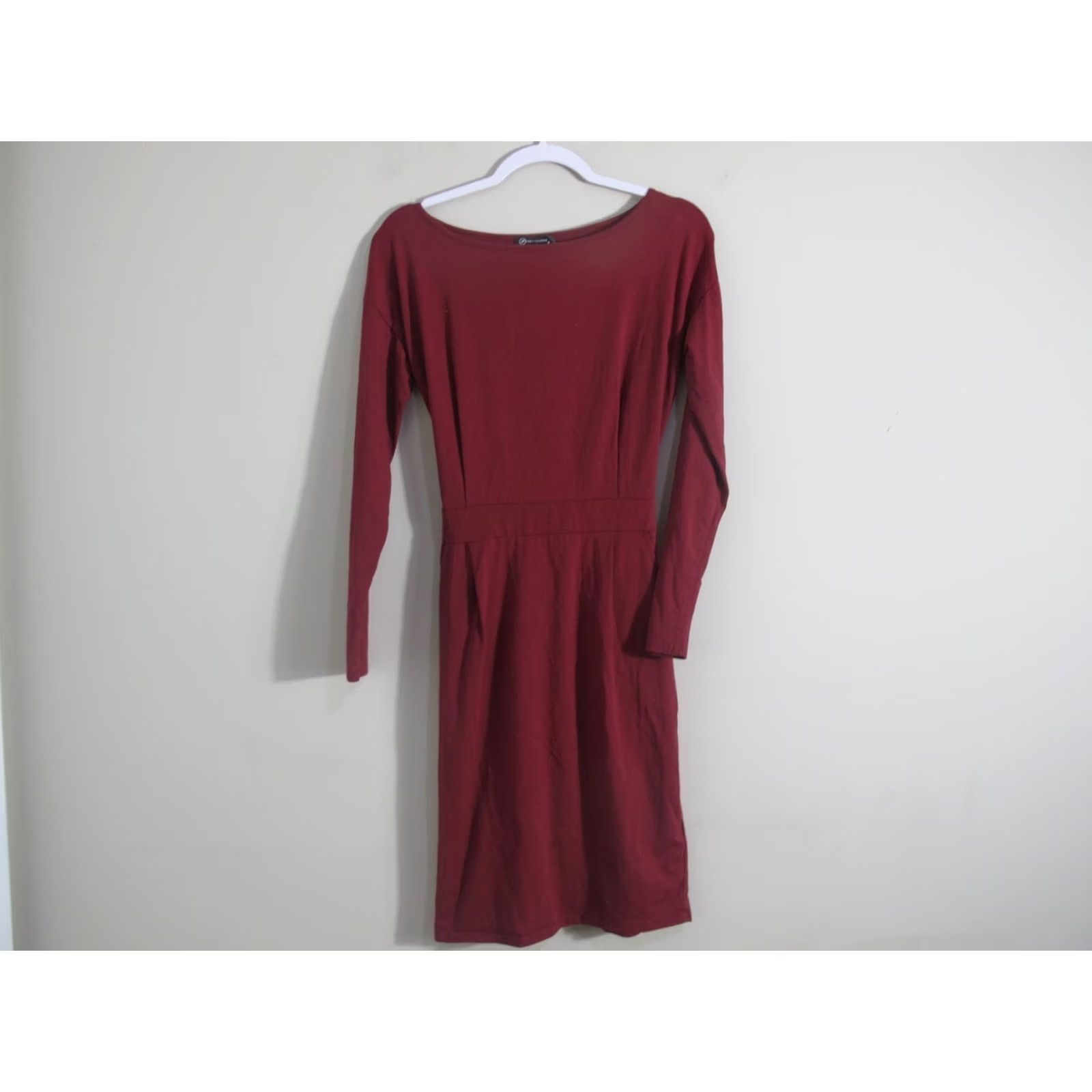 Vintage Prettygarden Sheath Dress Women's M Red Cotton Long Sleeve Boat Neck Belted Size M / US 6-8 / IT 42-44 - 3 Thumbnail