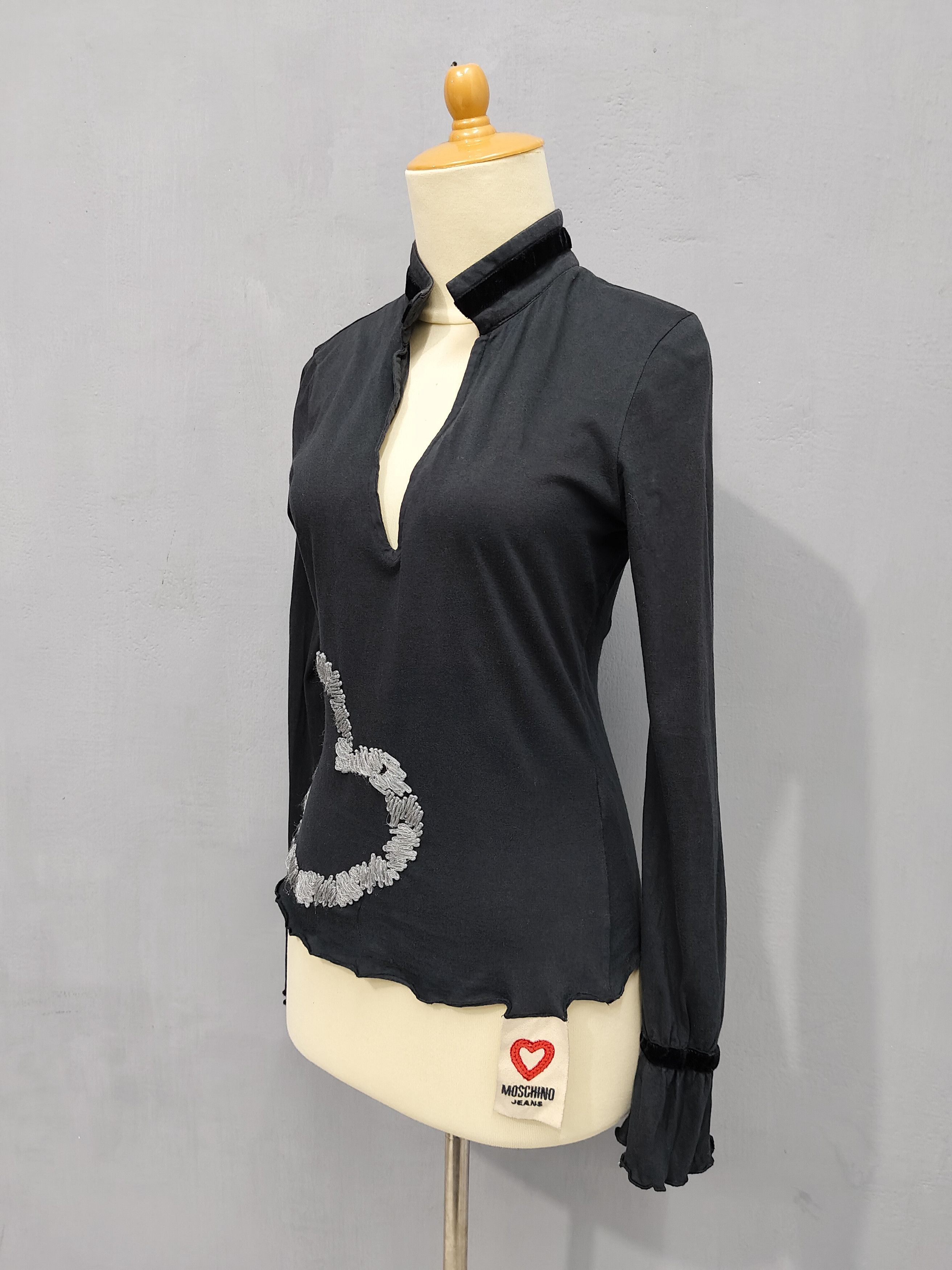 Moschino 00s Moschino- Embroidered Heart Mandarin Collar Bell Sleeve Size M / US 6-8 / IT 42-44 - 3 Thumbnail
