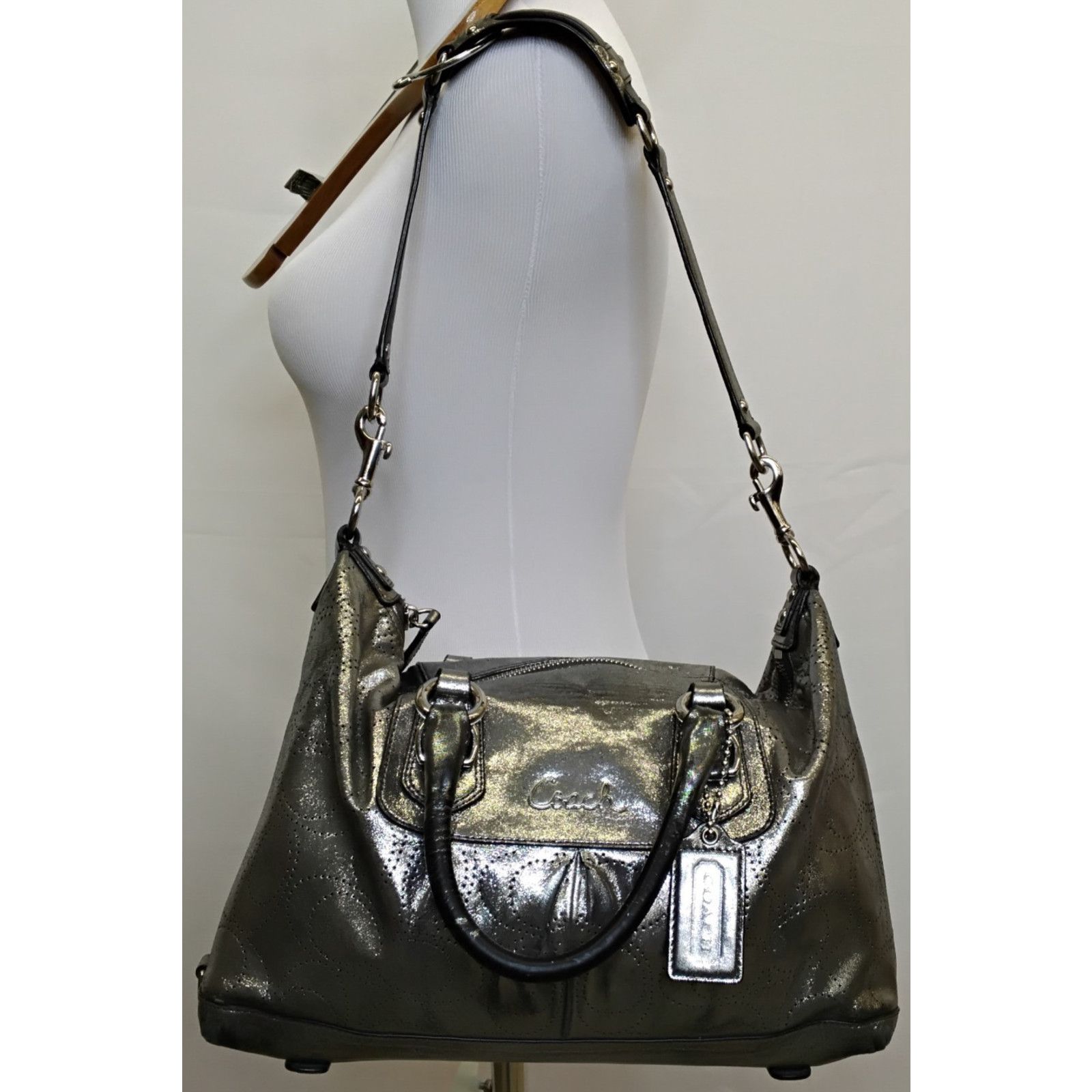 Coach Coach Ashley Satchel Purse Silver Perforated Leather 2000s Size ONE SIZE - 2 Thumbnail
