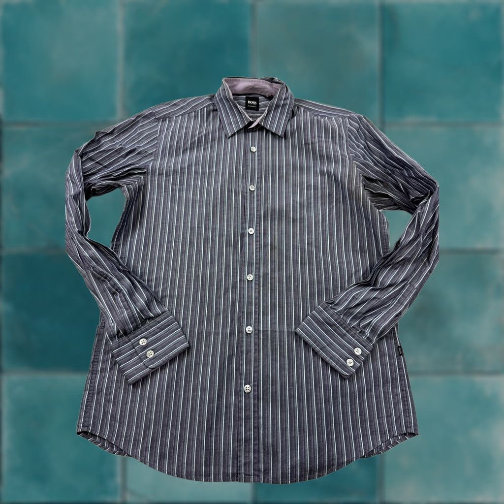Hugo Boss BOSS Hugo Boss Shirt Mens M Gray Striped Long Sleeve Regular Fit Dress Top Size US M / EU 48-50 / 2 - 1 Thumbnail