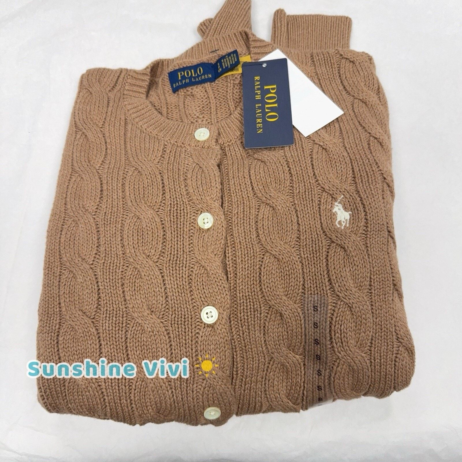 Polo Ralph Lauren NWT Polo Ralph Lauren Cable-Knit Cotton Cardigan Camel Women Size S / US 4 / IT 40 - 1 Thumbnail