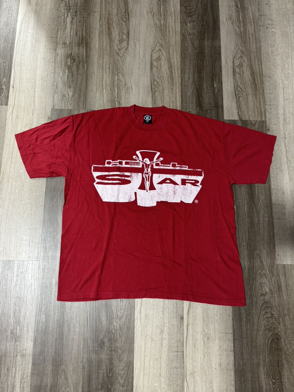 image of Hellstar Jesus Emblem Tee in Red, Men's (Size 2XL)