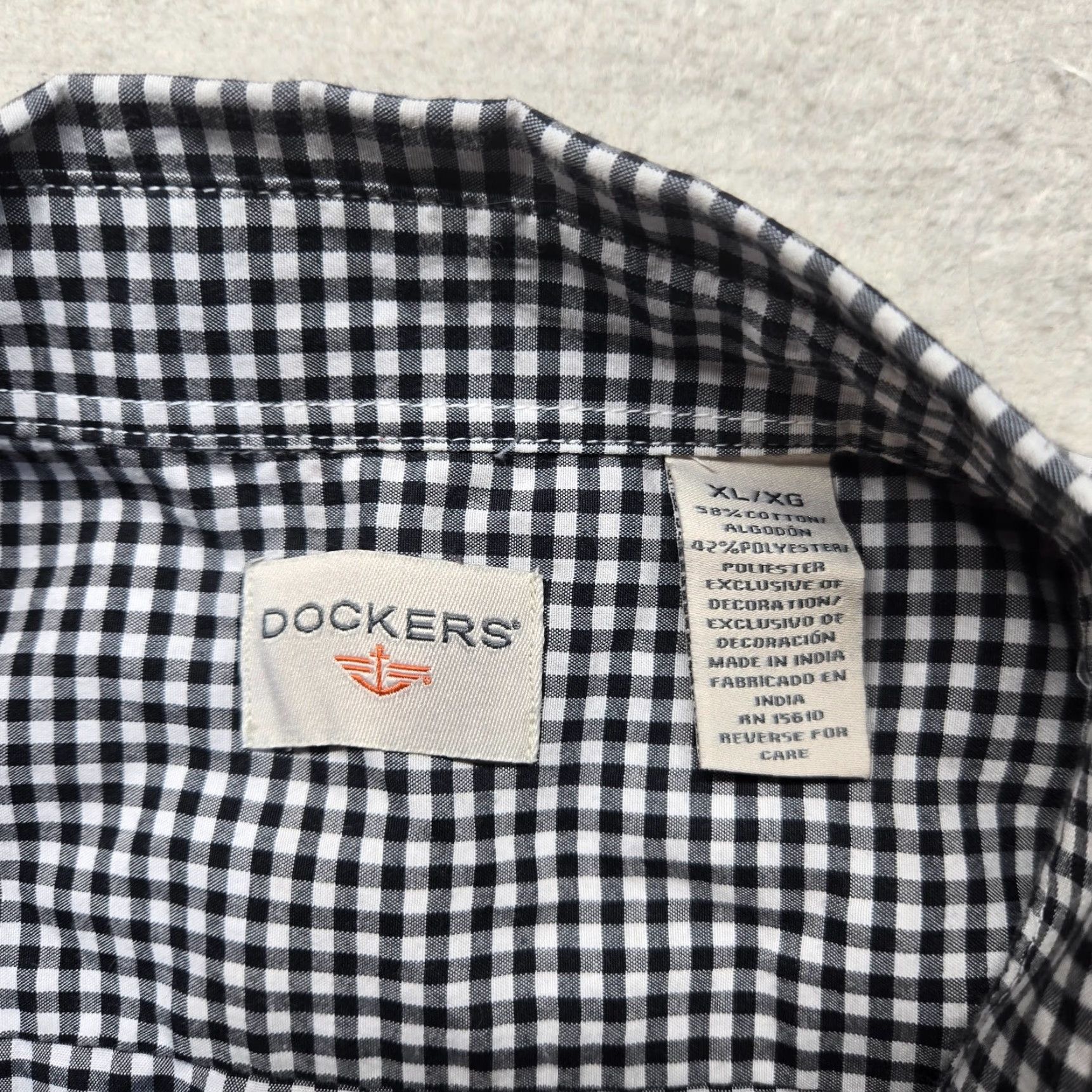 Dockers DOCKERS Button-Up Shirt Black And White Checkered Pattern Cotton Adult Men's XL Shirt Size 46R - 3 Thumbnail