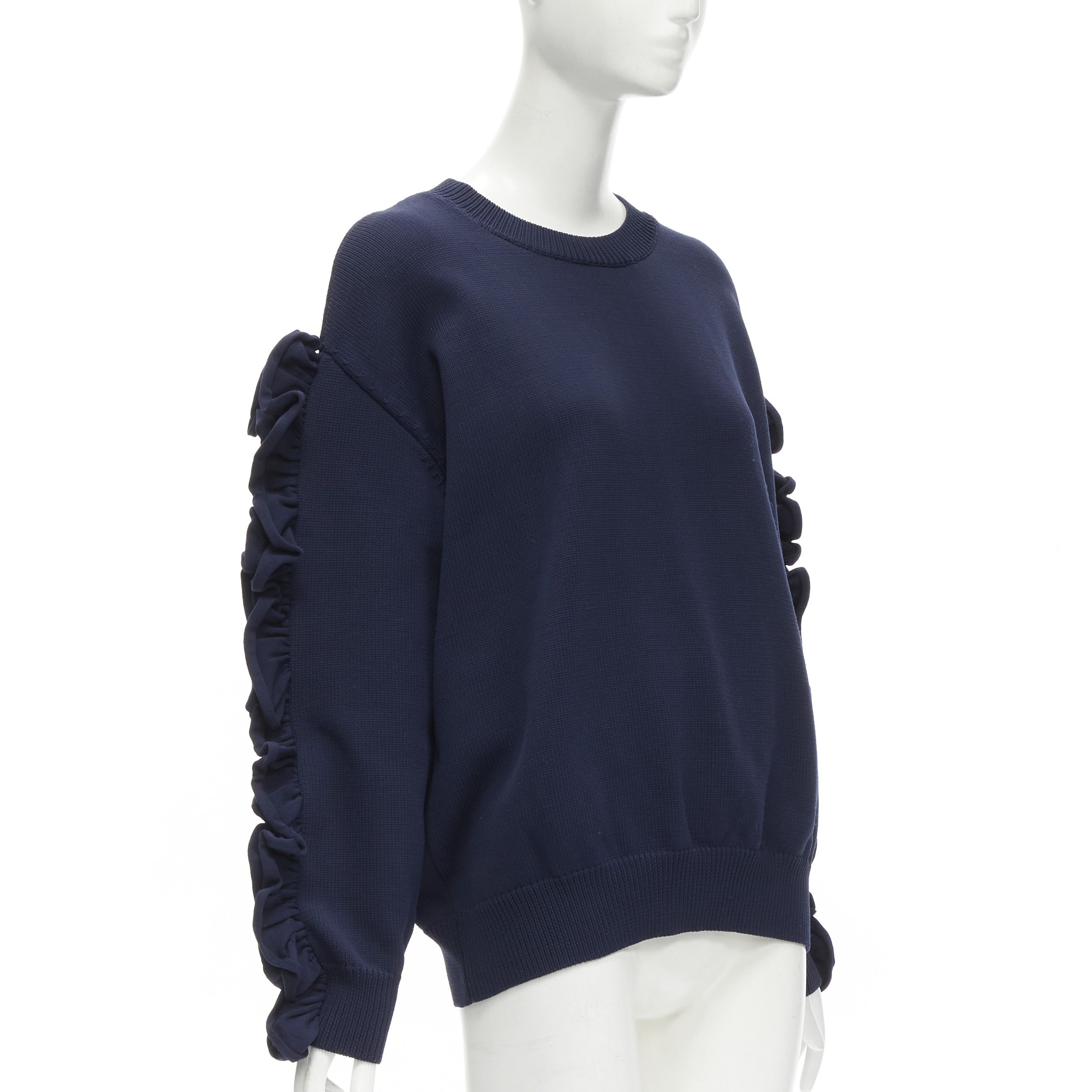 VICTORIA BECKHAM VVB navy blue ruffle sleeve pullover crew