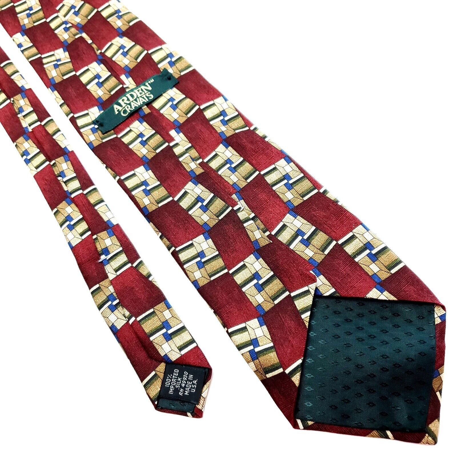 Designer Arden Cravats Red Beige Silk Tie Woven Geometric Size ONE SIZE - 3 Thumbnail
