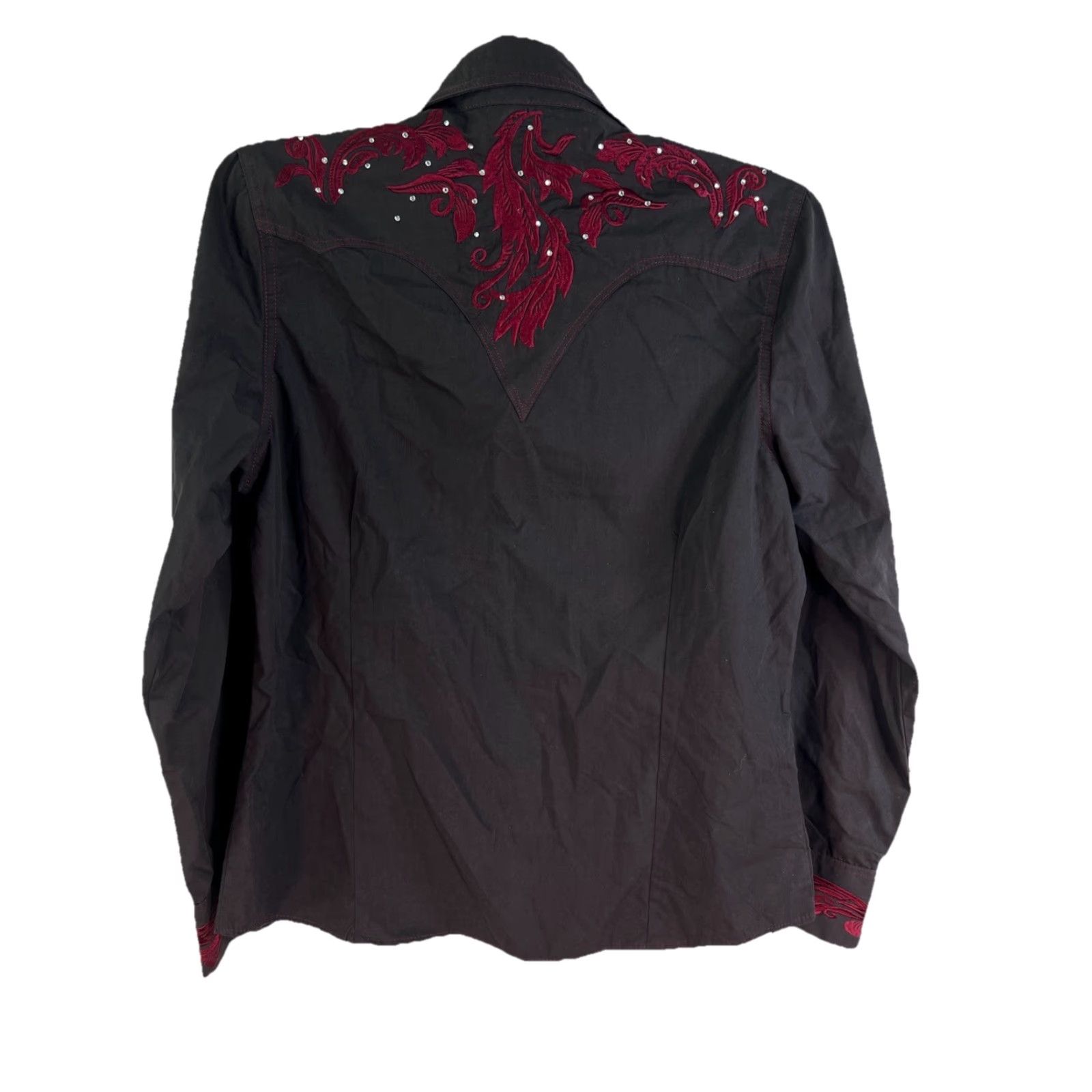 Vintage Lamasini Western Shirt Women M Black Beaded Embroidery Cowgirl Button-Up Long Sleeve Size M / US 6-8 / IT 42-44 - 7 Thumbnail