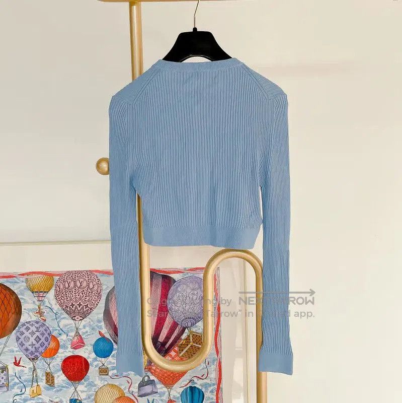 Miu Miu Miu Miu Blue Ribbed Long Sleeve Sweater . Size L / US 10 / IT 46 - 2 Thumbnail