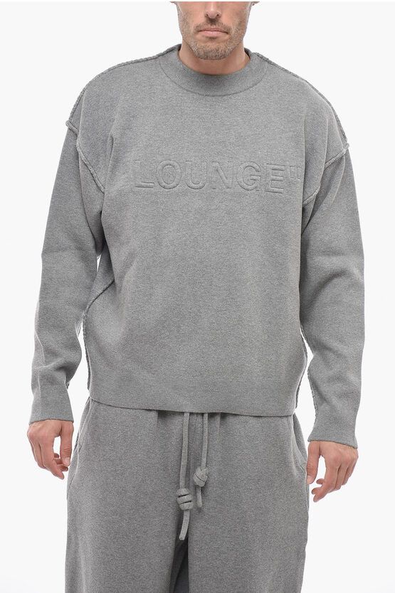 image of Off White Seasonal Knitted Lounge Quote Sweatshirt With Visible Stitch in Grey, Men's (Size Small)
