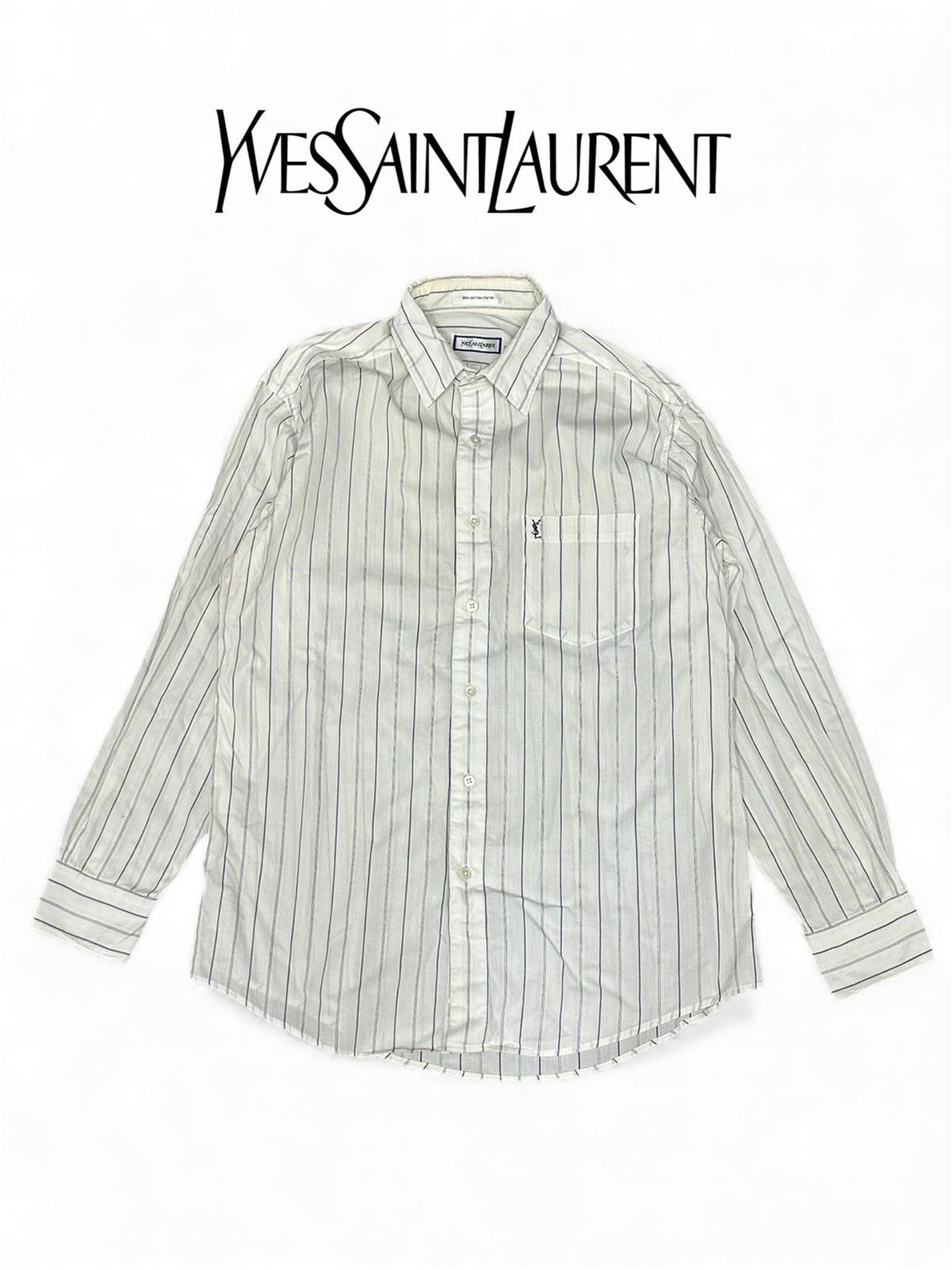 Saint Laurent Paris Vintage Yves Saint Laurent Logo Striped L/S Button Up Shirt Size US M / EU 48-50 / 2 - 1 Thumbnail