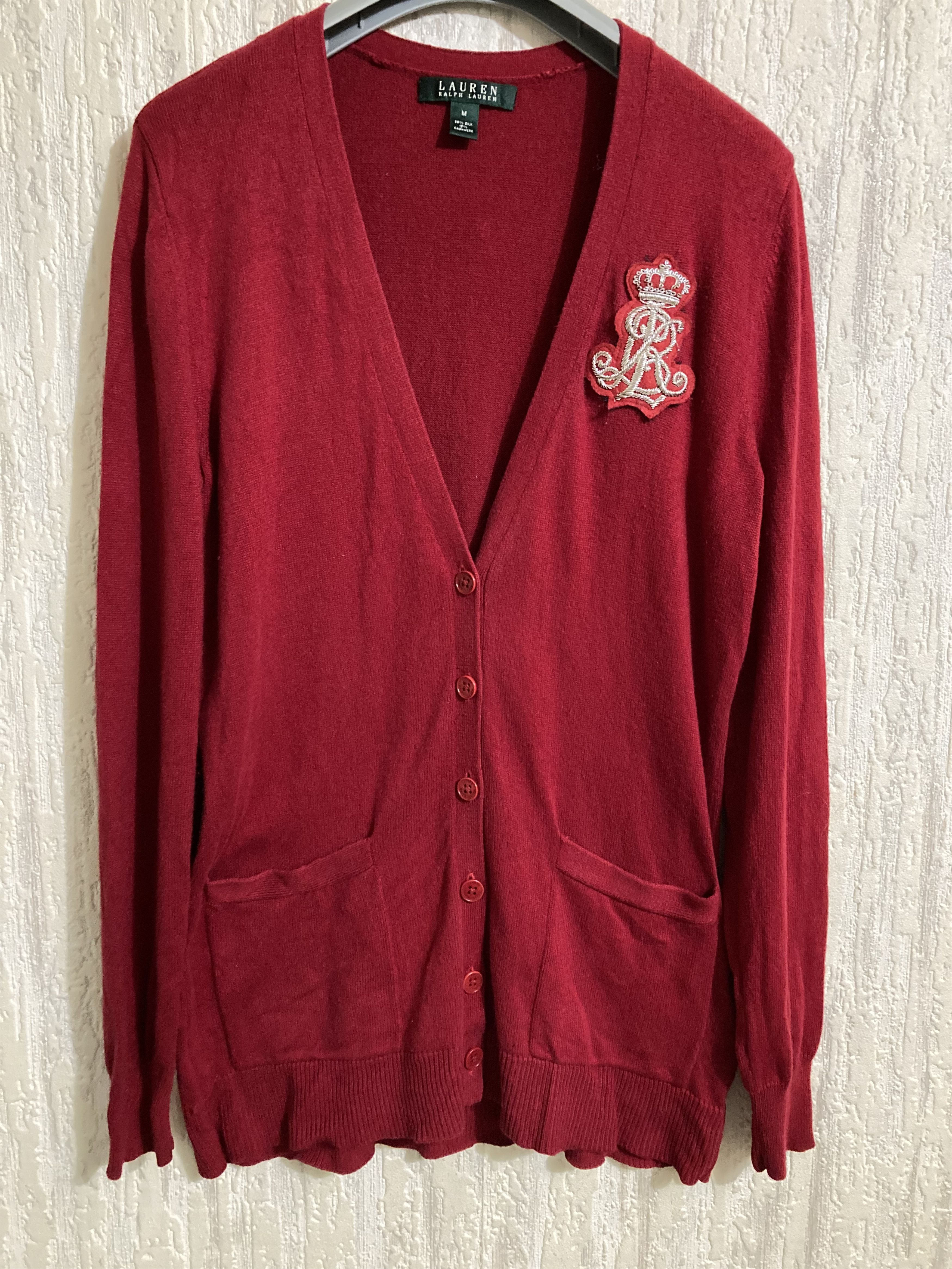 Designer × Ralph Lauren Vintage Ralph Lauren Red Cardigan With Embroidered Patch Size M / US 6-8 / IT 42-44 - 7 Thumbnail