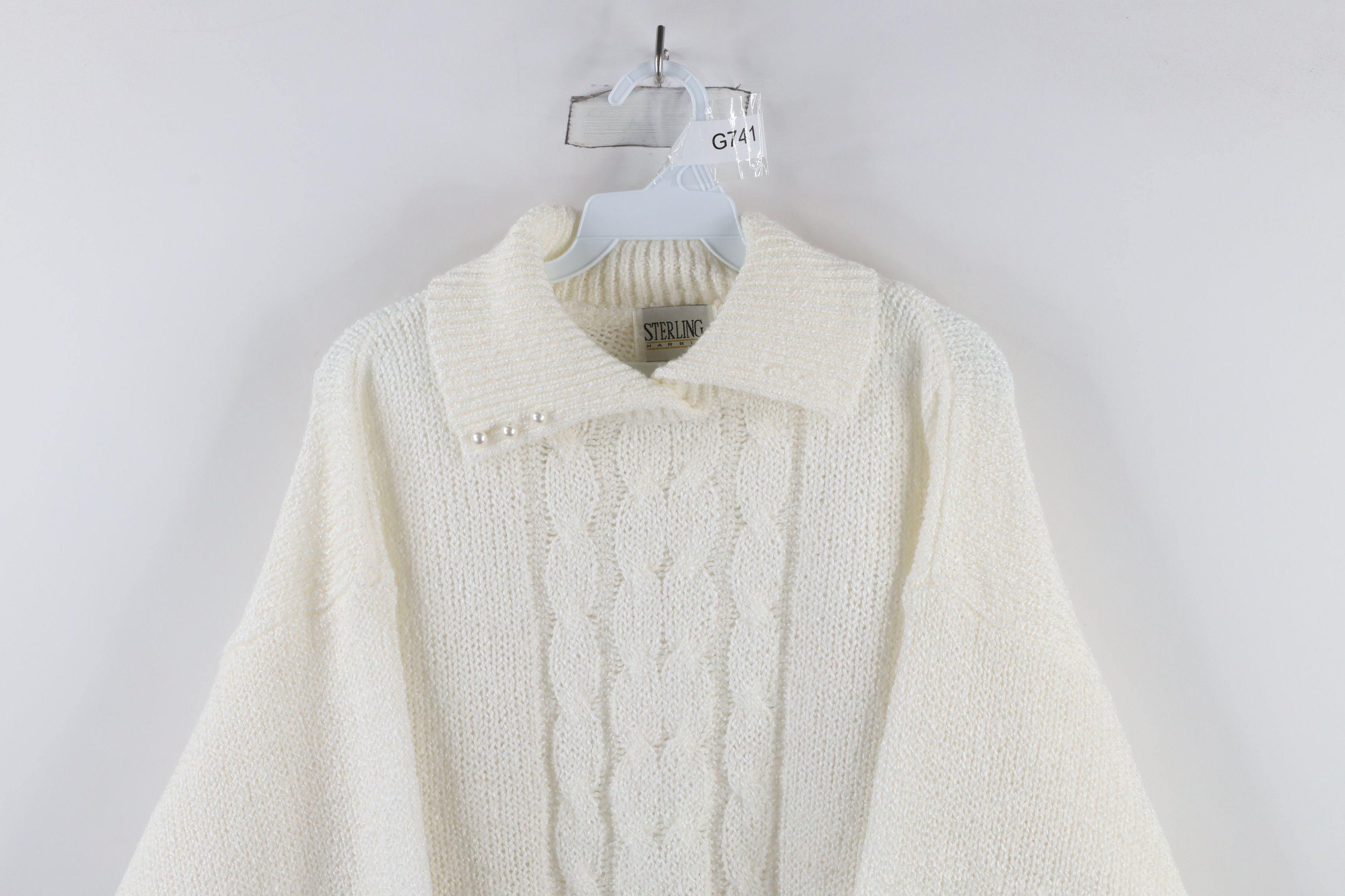 Vintage Vintage 90s Streetwear Cable Knit Beaded Collared Sweater Size L / US 10 / IT 46 - 2 Thumbnail
