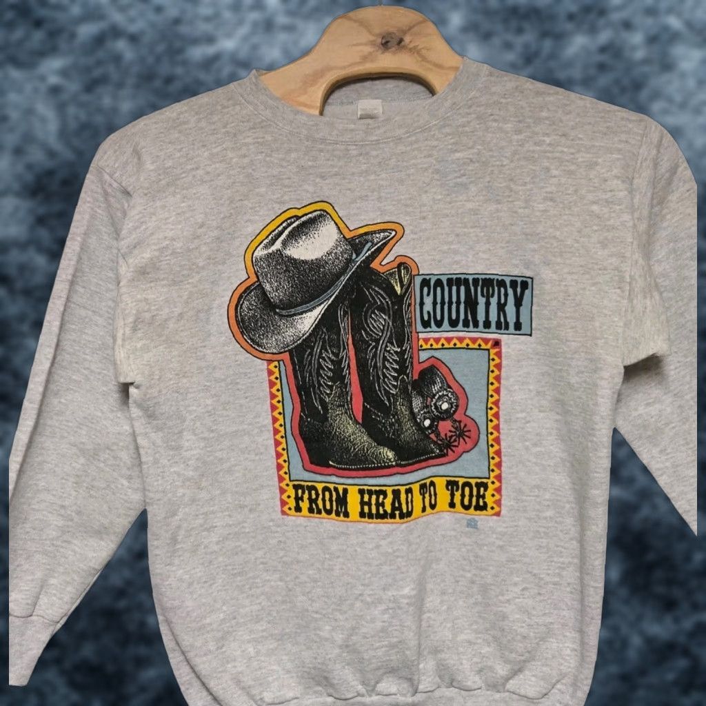 Vintage VINTAGE Sweatshirt Cowboy Country From Head To Toe Gray Large Adult Men 1990s 80s 90s Pullover Size US L / EU 52-54 / 3 - 1 Thumbnail