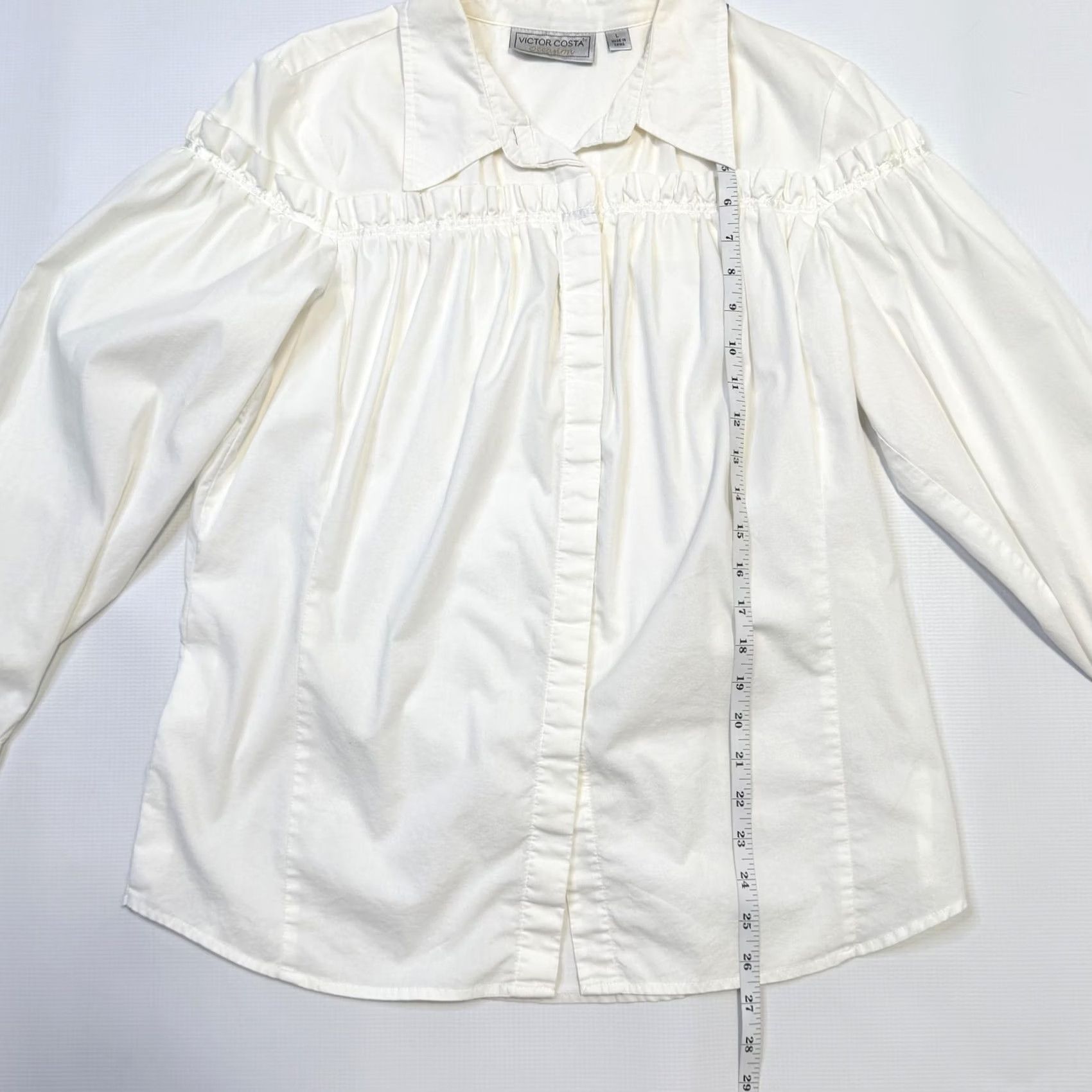 Vintage Victor Costa Blouse Womens L White Collared Button Front Sleeve Top Size L / US 10 / IT 46 - 6 Thumbnail