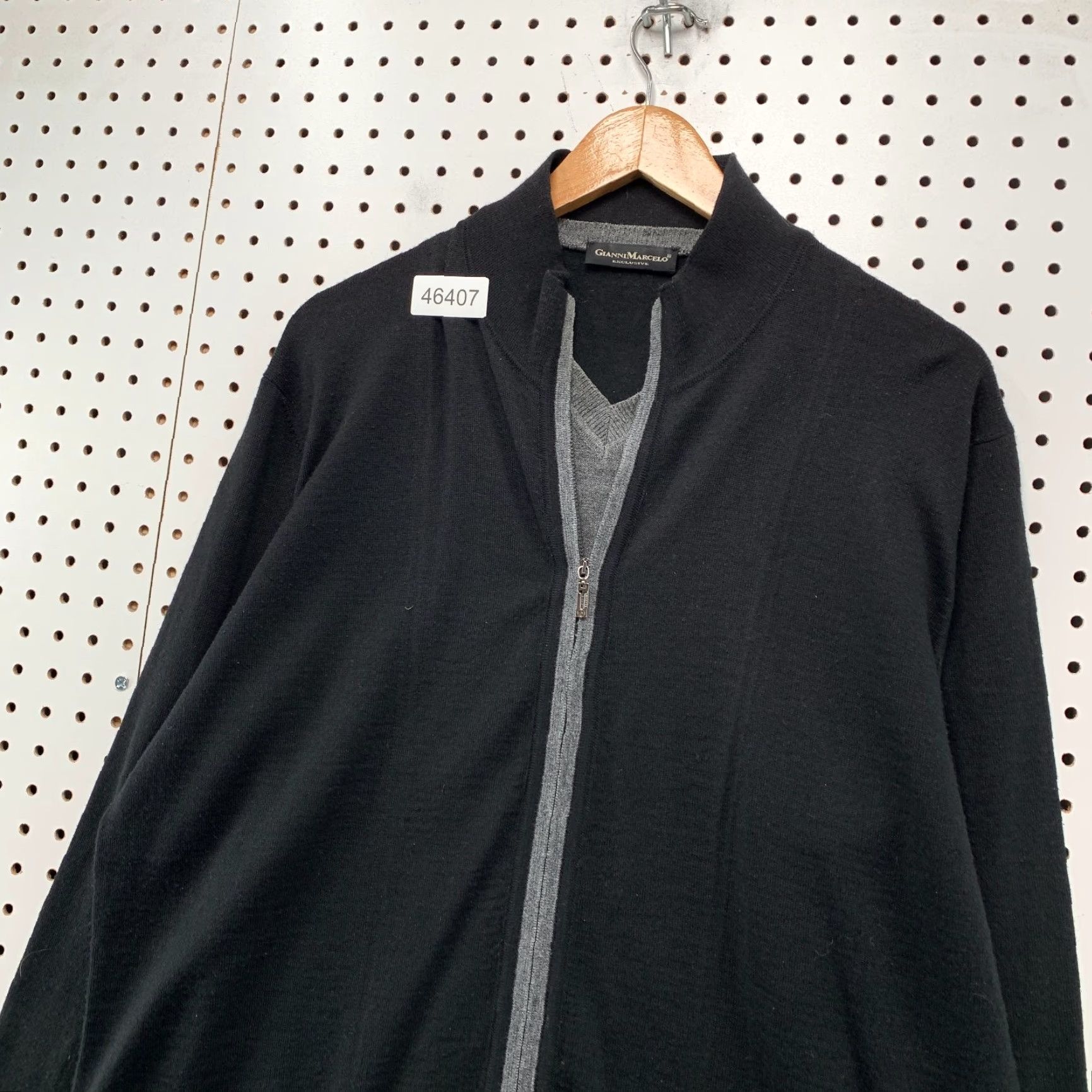 Vintage Gianni Marcelo Merino Wool Sweater Cardigan Mens Large Black Gray Layered Zip Shirt (note: ensure single category word) Size US L / EU 52-54 / 3 - 7 Thumbnail