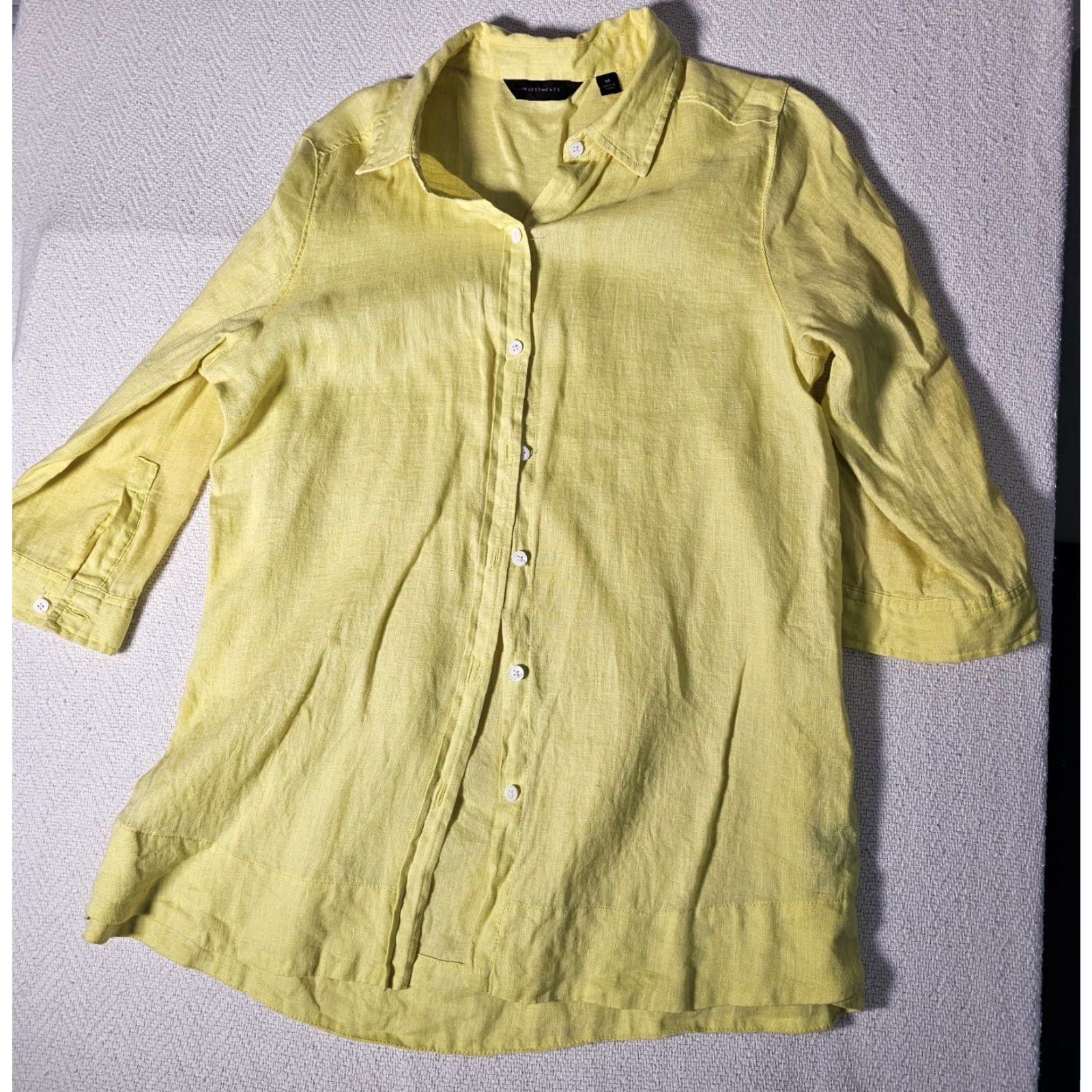 Vintage WOMENS Investments Linen Button-Up Shirt 3/4 Sleeve Yellow M Breathable Beach Size M / US 6-8 / IT 42-44 - 5 Thumbnail