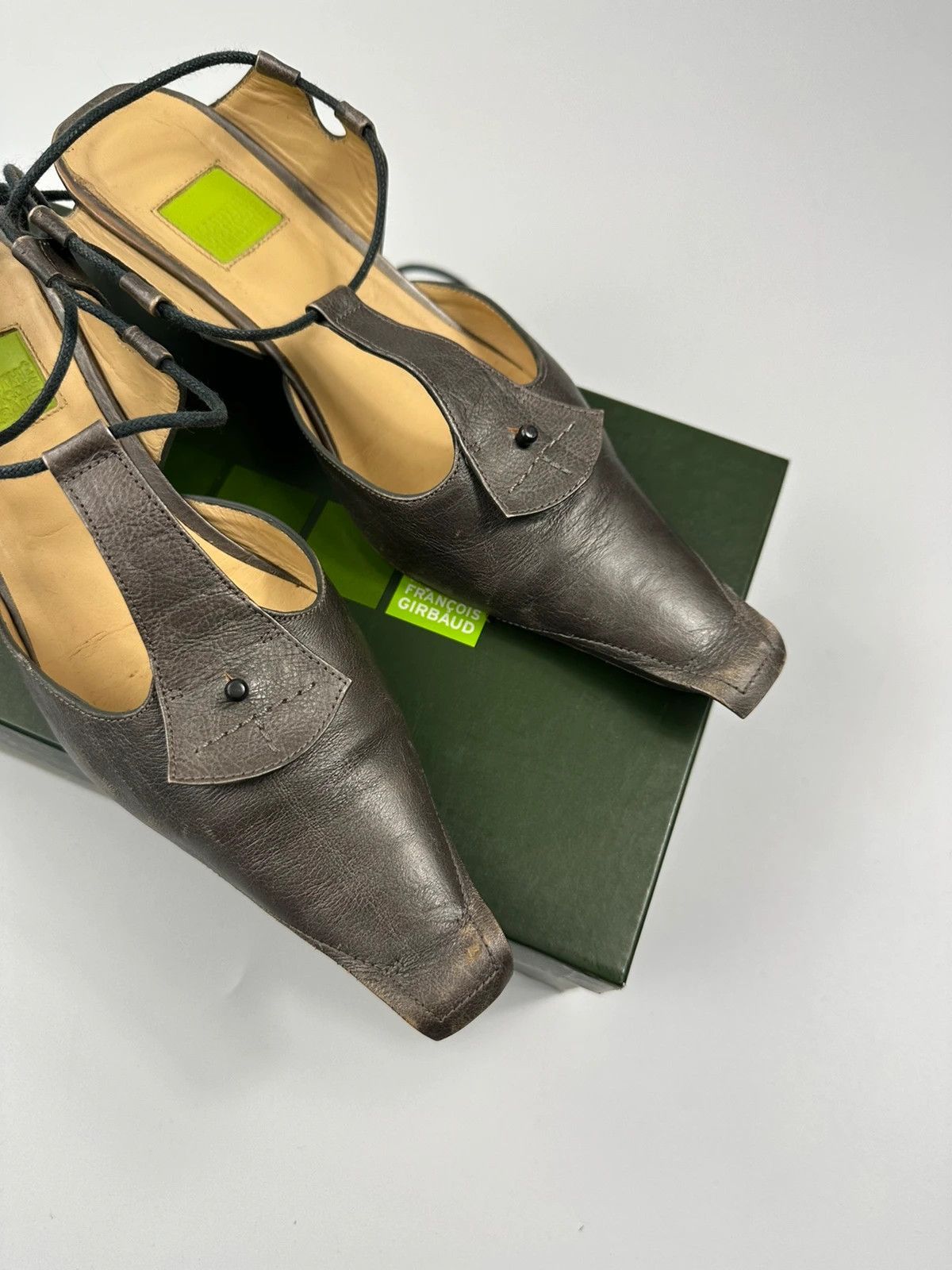 Marithe + Francois Girbaud M+FG 90’s Grey Brown Leather SlingBack Heels Size US 6 / IT 36 - 3 Thumbnail